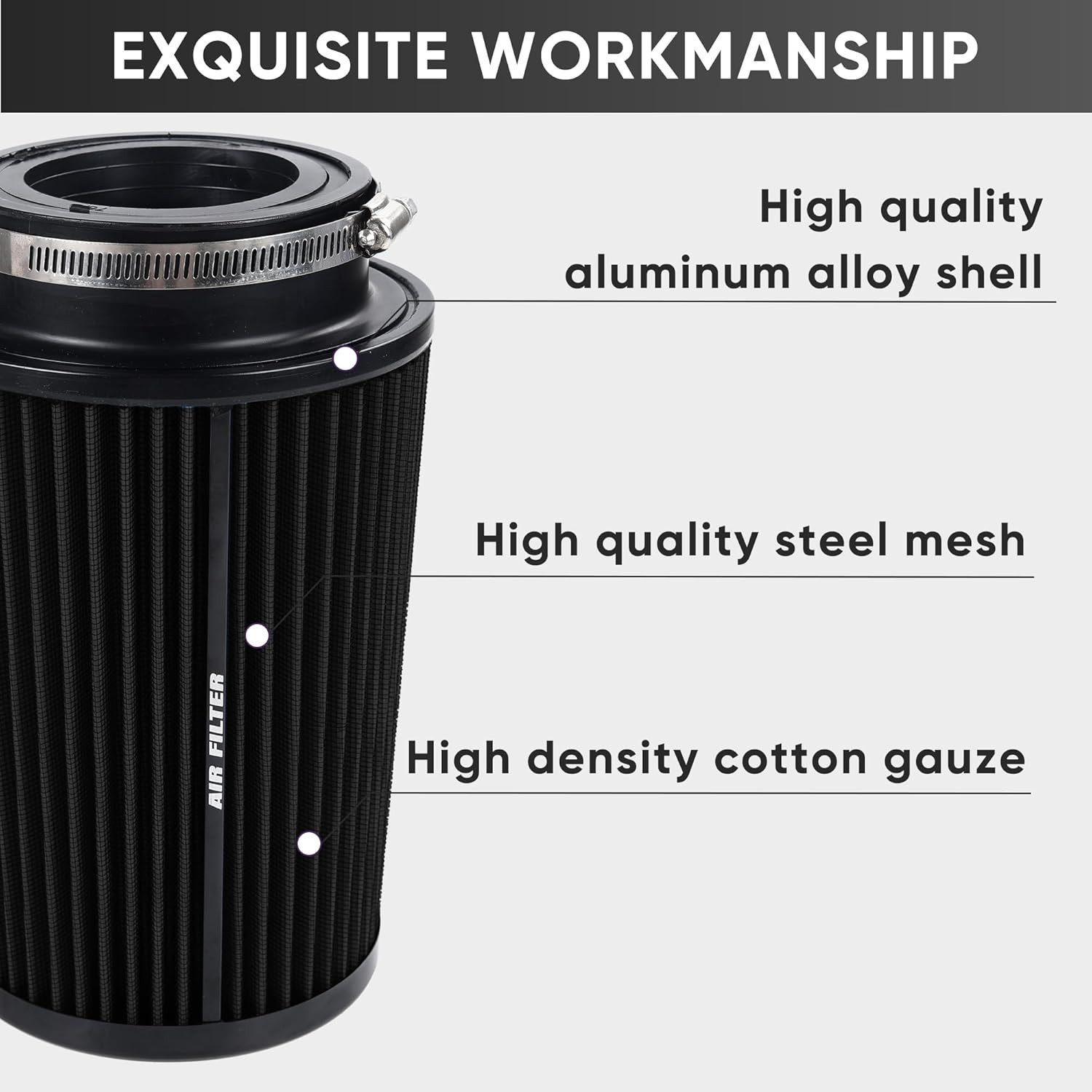 3 3.5 4 Inch Cold Air Intake Filter 76Mm 89Mm 101Mm High Performance Washable 3