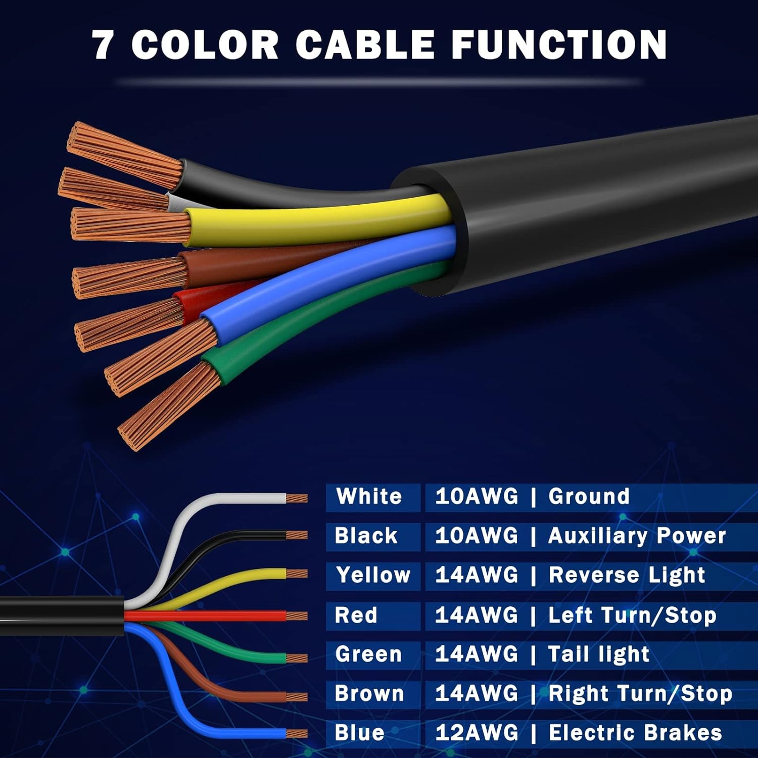 8ft 7 Way Trailer Wiring Harness Plug Cord