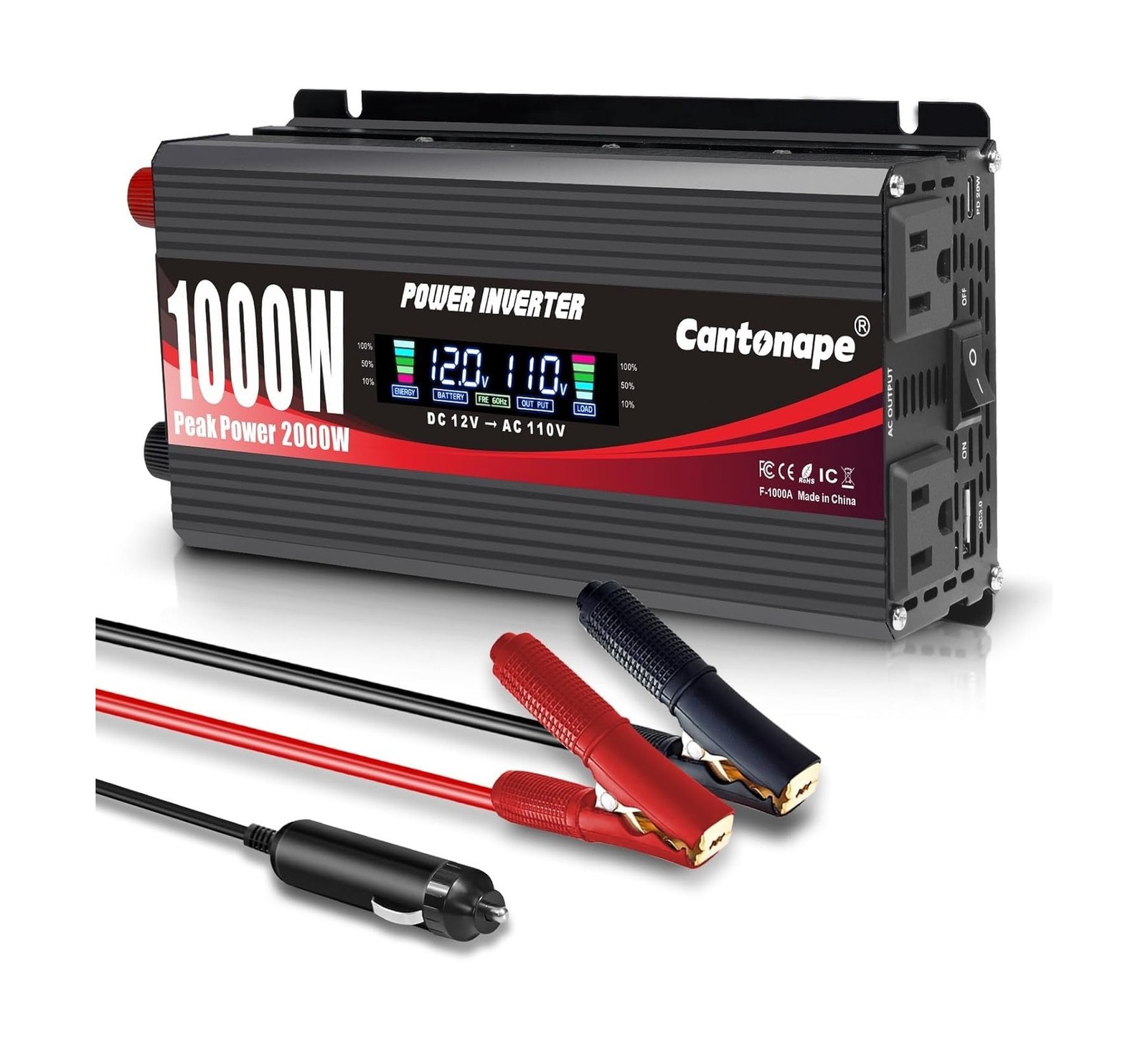 Cantonape 1000 Watt Power Inverter DC 12V to 110V/120V AC Car Inverter with L…