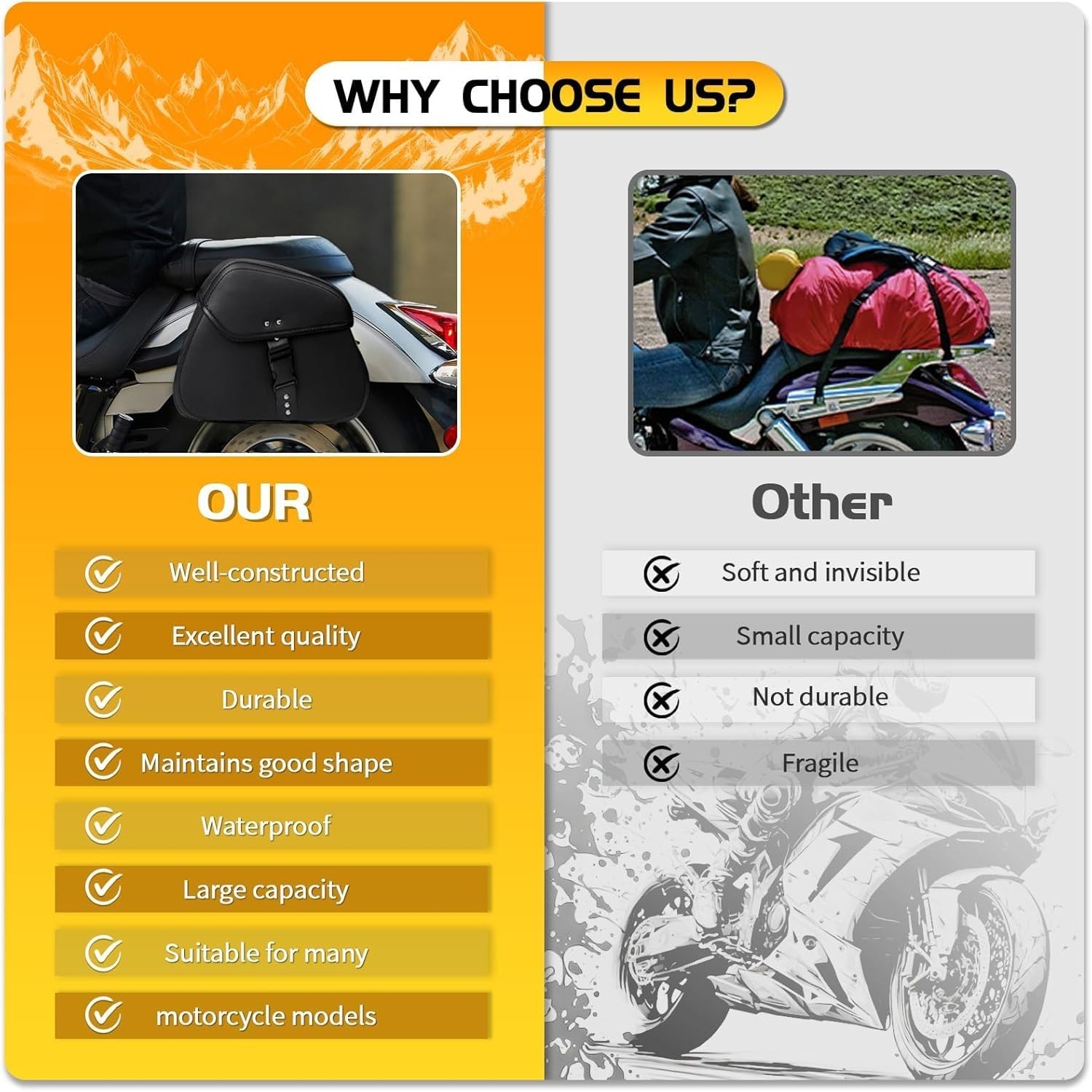 Motorcycle Saddle Bags with Buckles 16L Waterproof Motorcycle Saddlebags PU L…