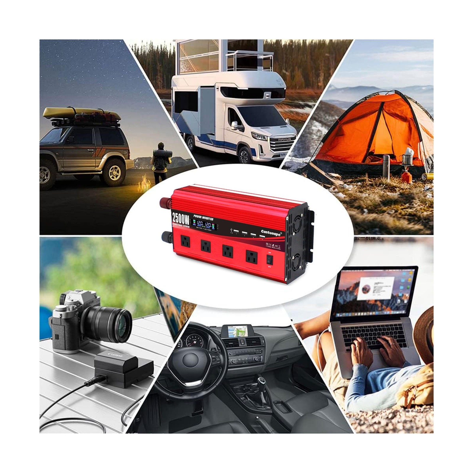 2500W Power Inverter 12V to 110V/120V DC to AC with LCD Display, Remote Contr…