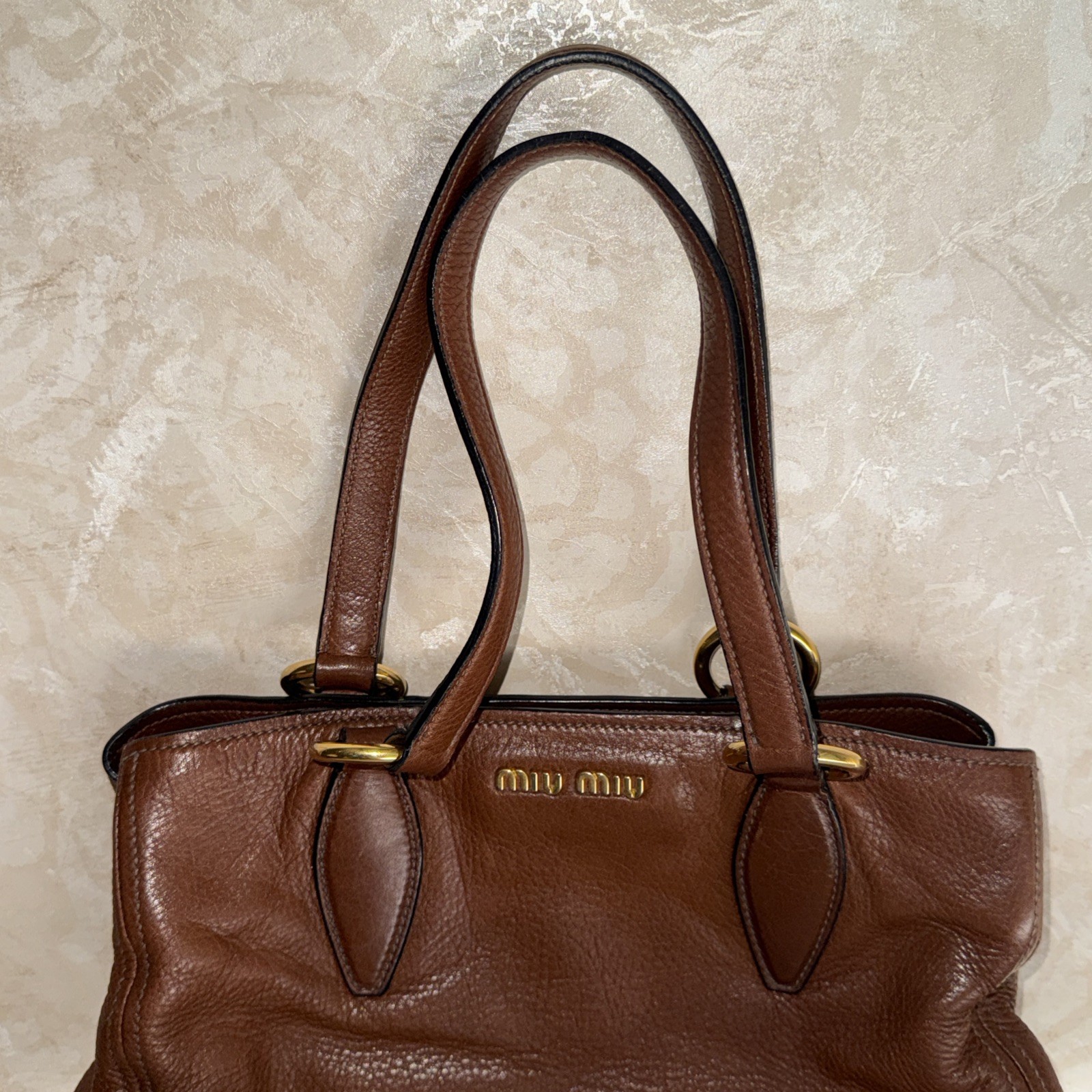 Miu Miu Vitello lux Brown Leather Hand Bag Purse ( MISSING THE SHOULDER STRAP)