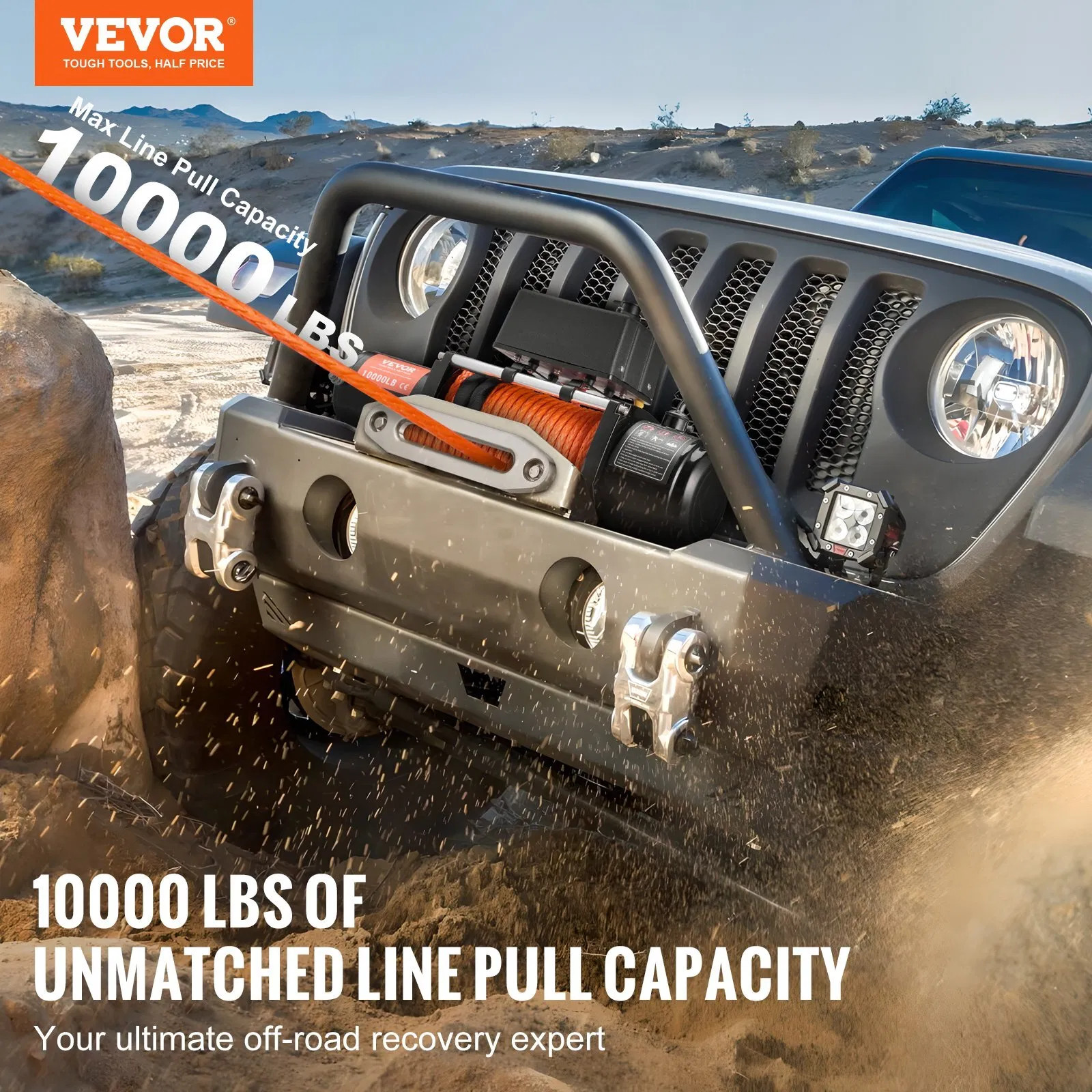 Electric Winch, 10,000 lb, 12V DC Truck Winch with Φ7/20 in x 65 ft Synthetic R