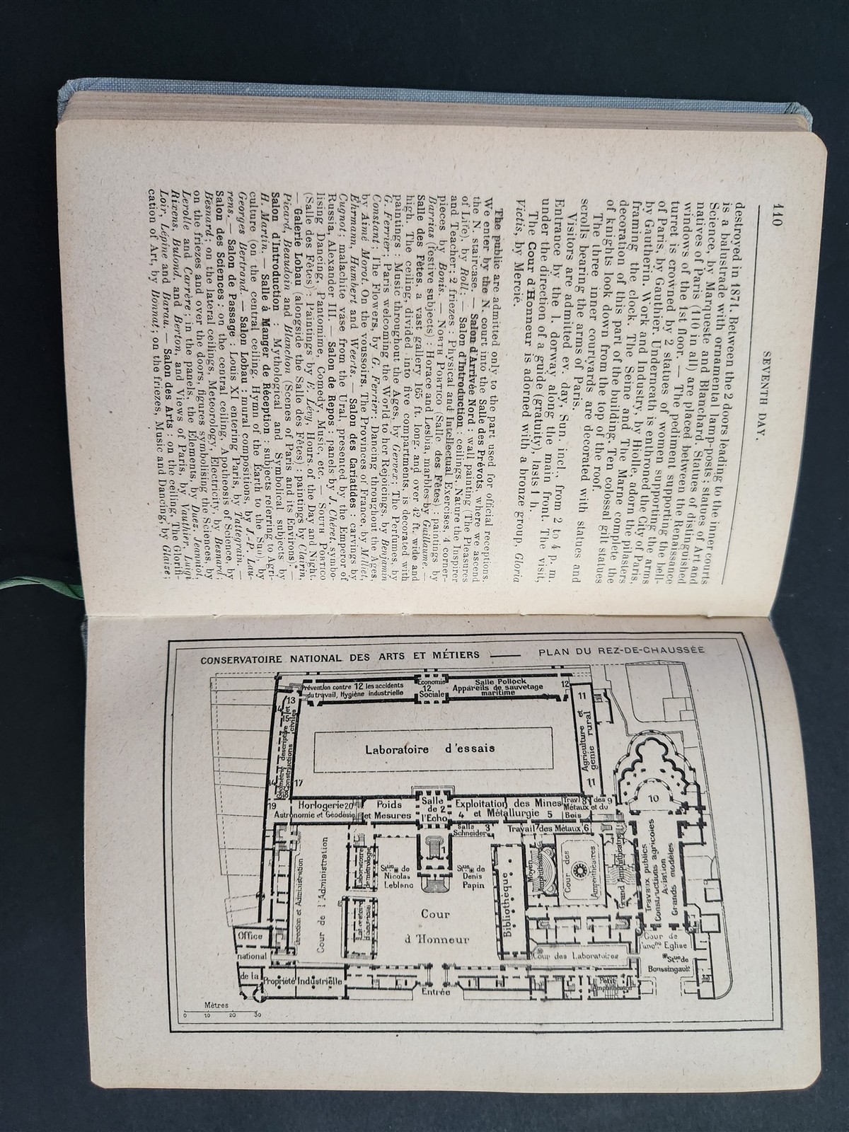antique PARIS GUIDE travel w FOLDOUT MAP holy stairs die cut kleinert ILLUS