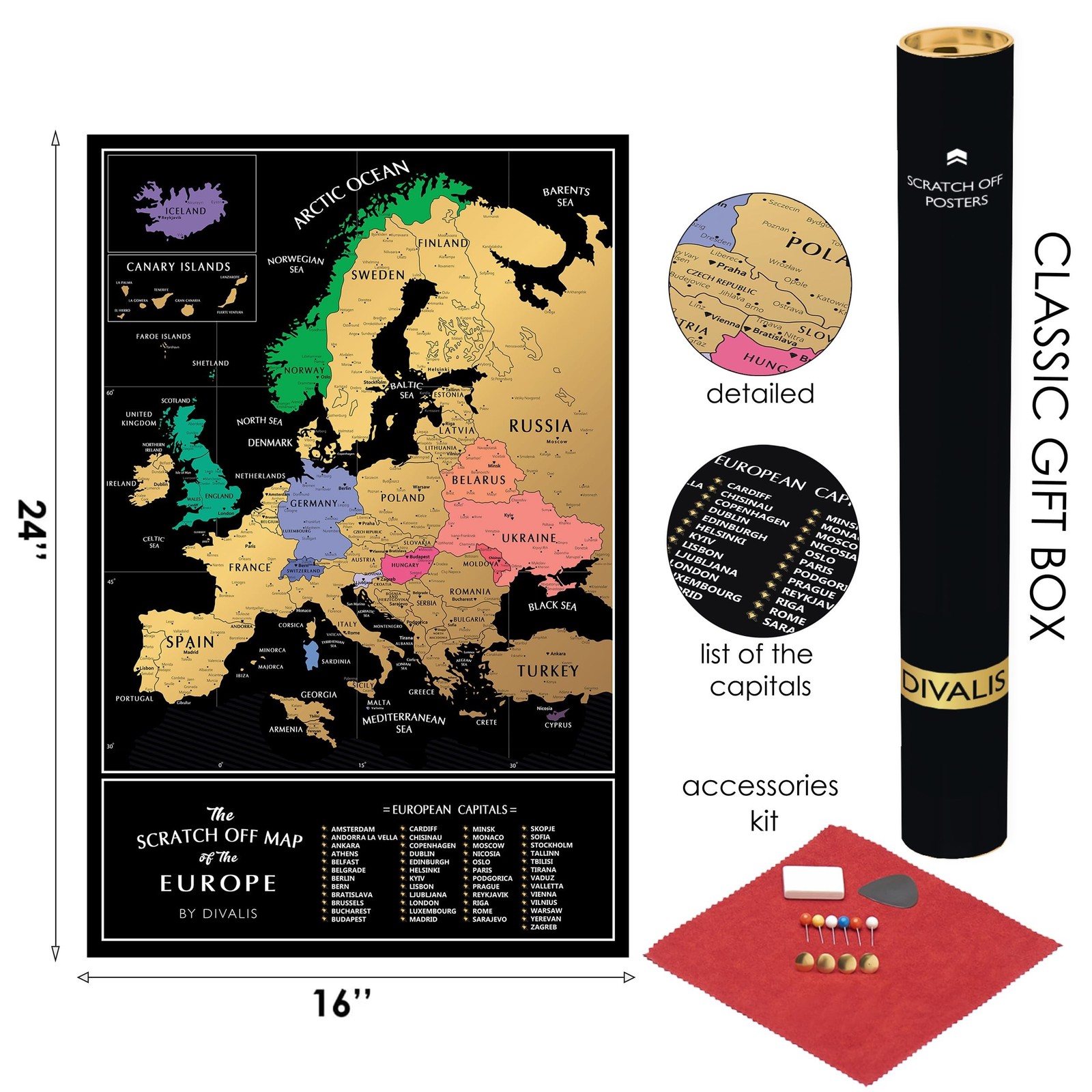 2 in 1 Gift Set – Scratch Off World Map and Europe Scratch off Map – Easy to …