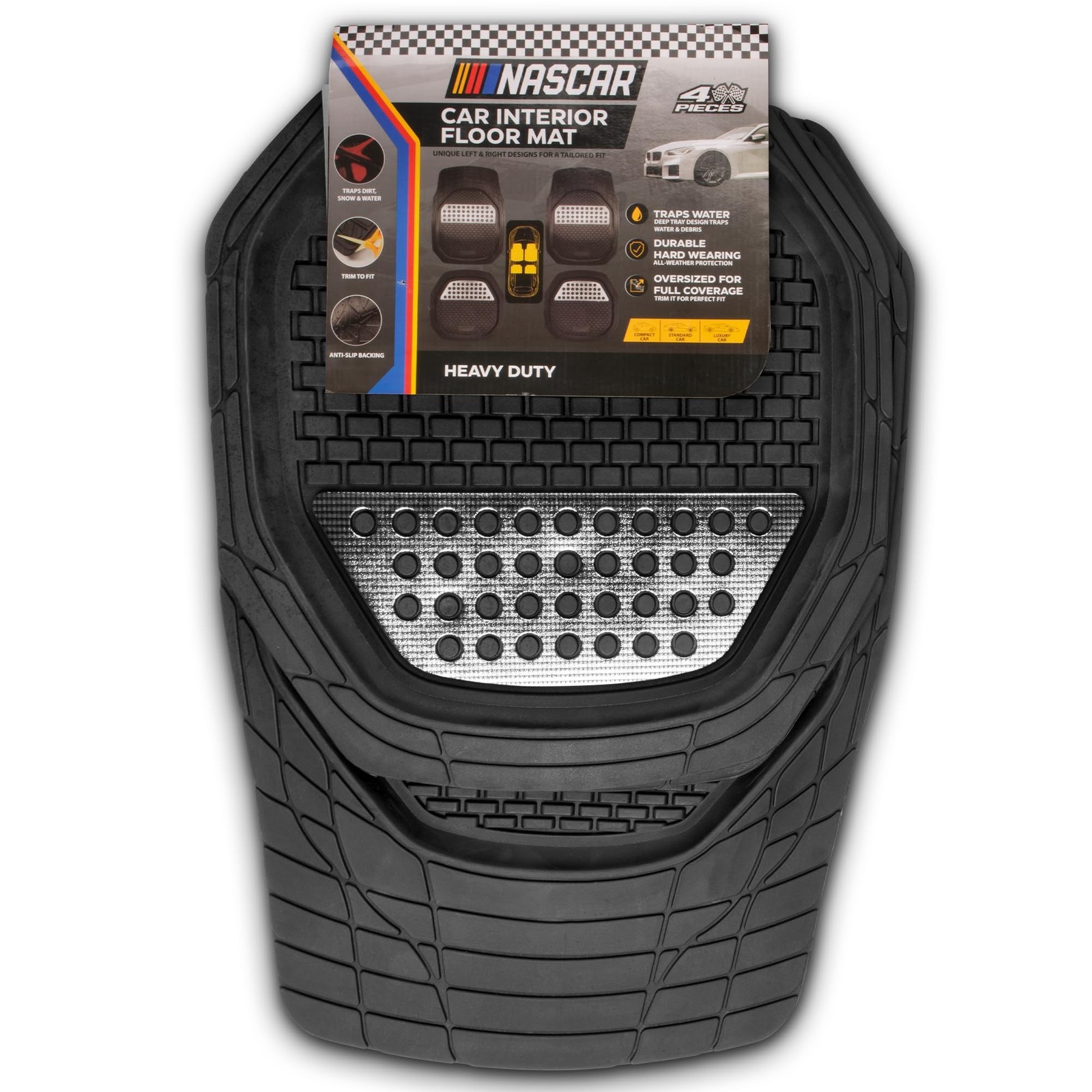 NASCAR Elite Car Floor Mats – 4-Piece Set | Heavy Duty All-Weather Rubber