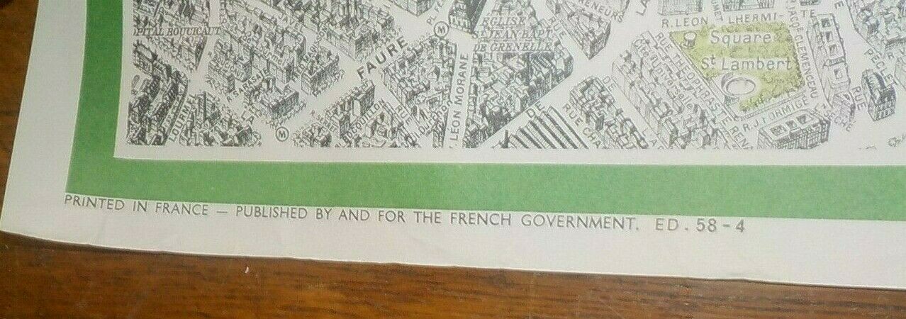 2 Vintage Original Paris France POSTER Aerial View Map 1958 Tourism Travel