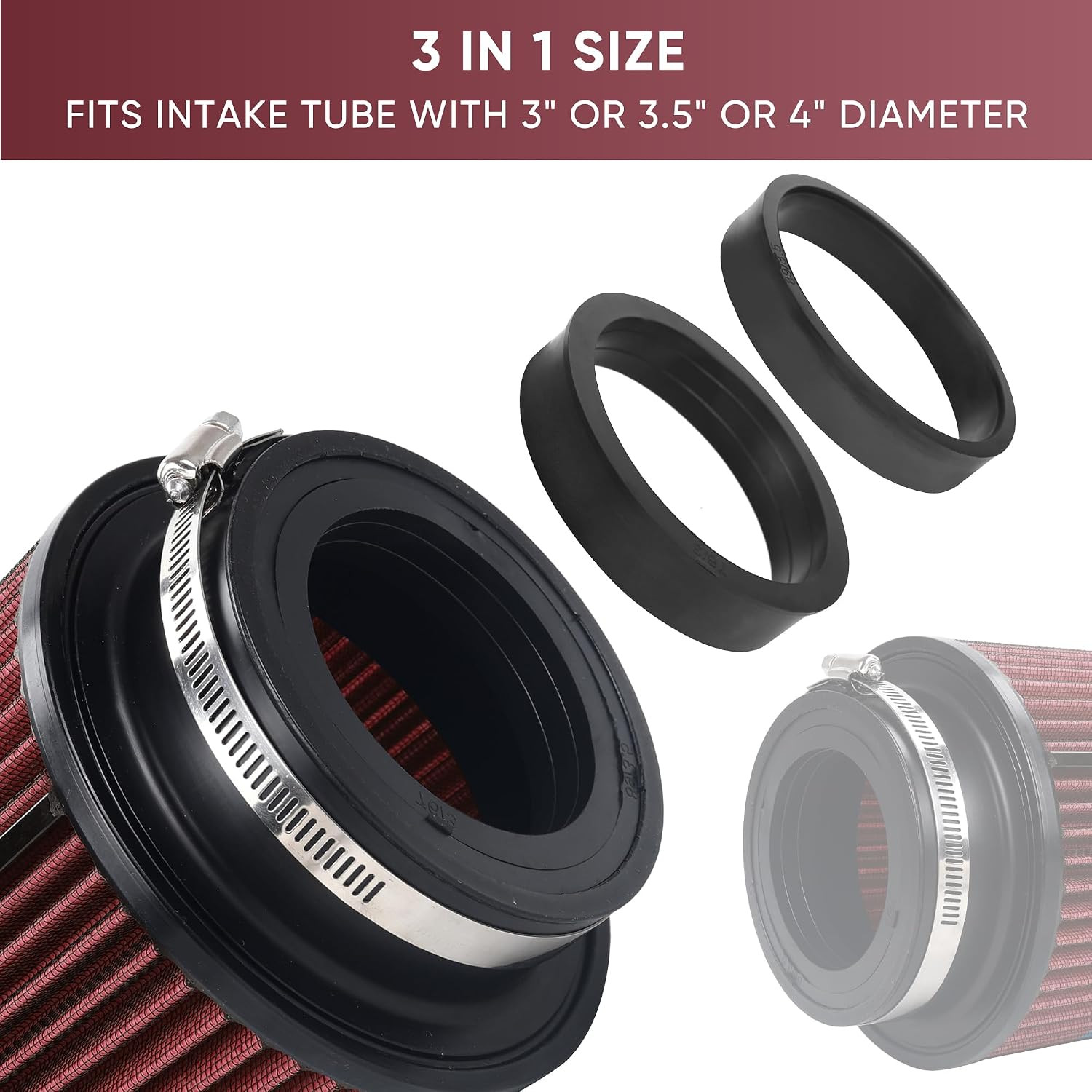 3 3.5 4 Inch Cold Air Intake Filter 76Mm 89Mm 101Mm High Performance Washable 3