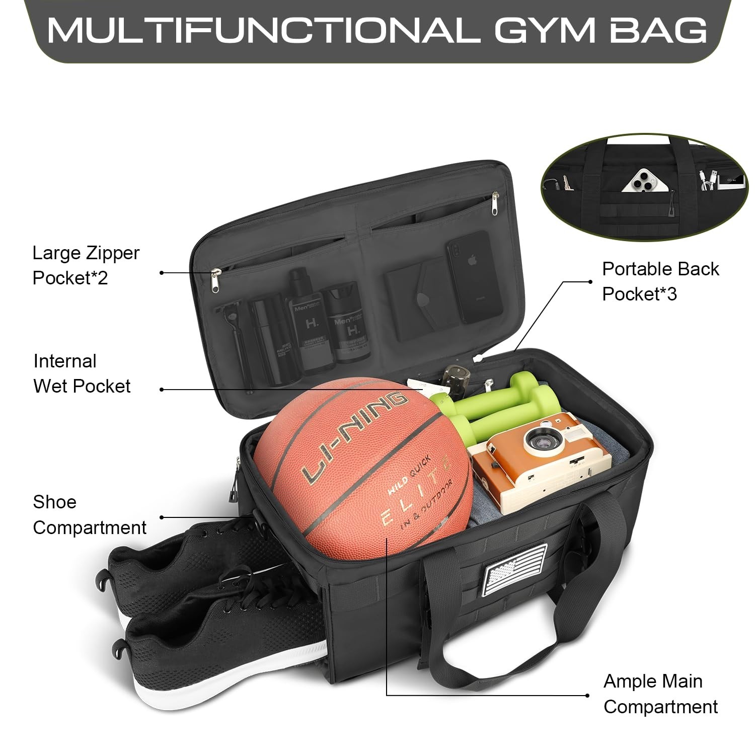 ETRONIK Gym Bags for Men Women, Carry On Luggage 22x14x9 Airline Approved, Ta…