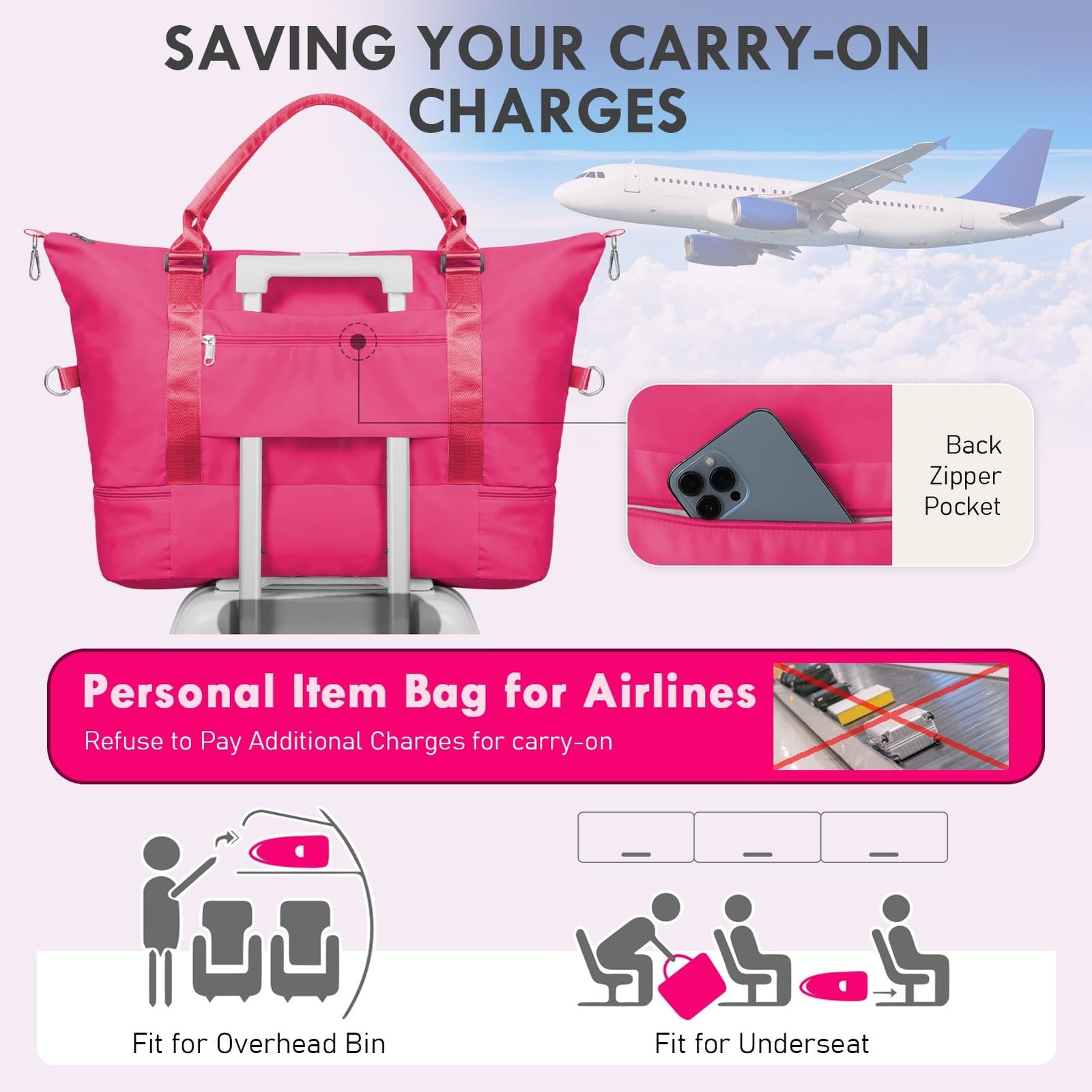 WOOMADA Weekender Overnight Bag for Women, Carry on Shoulder Travel Duffel wi…