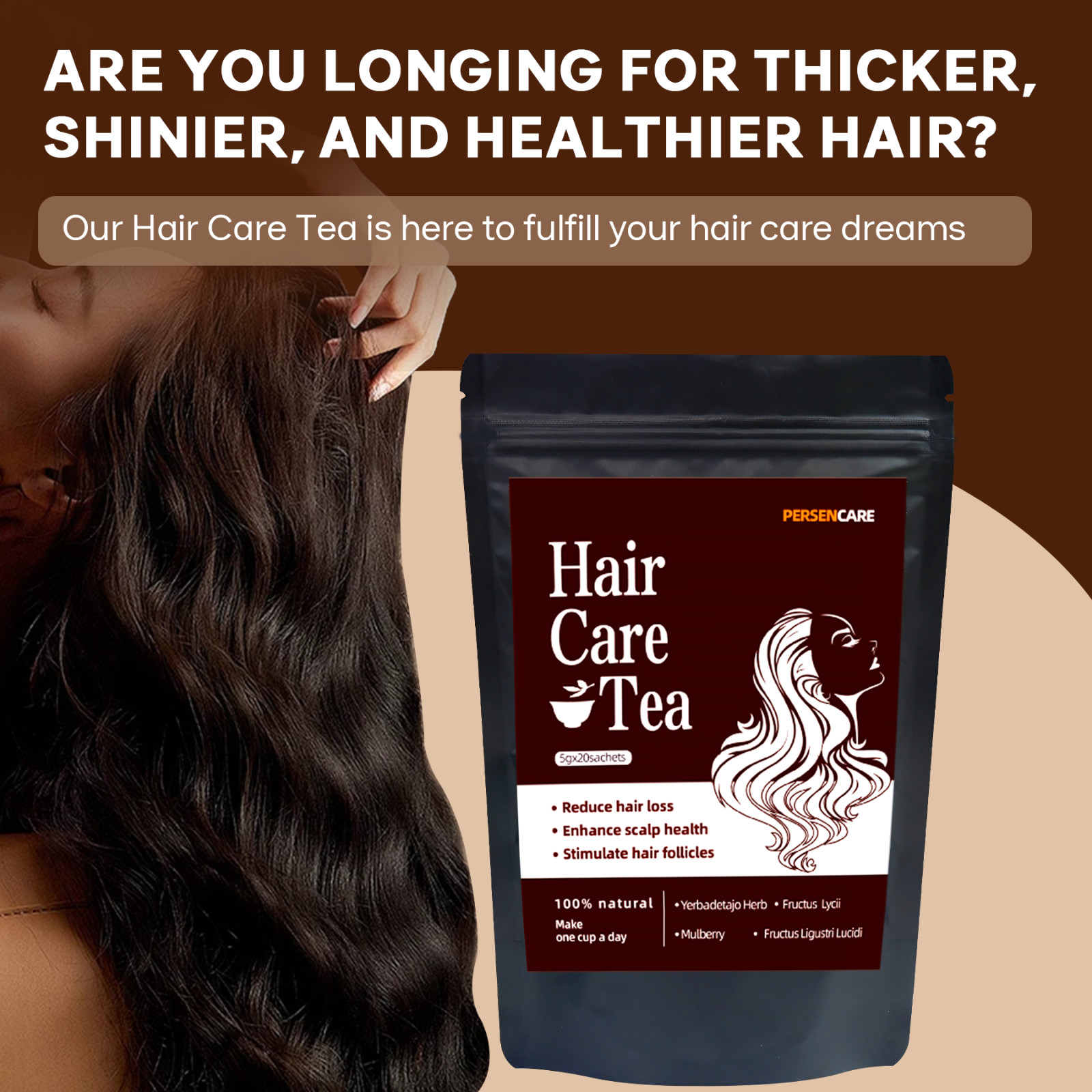 20 Pcs Hair Care Tea For Dark Thick and Lustrous, Hair Loss Natural Solution