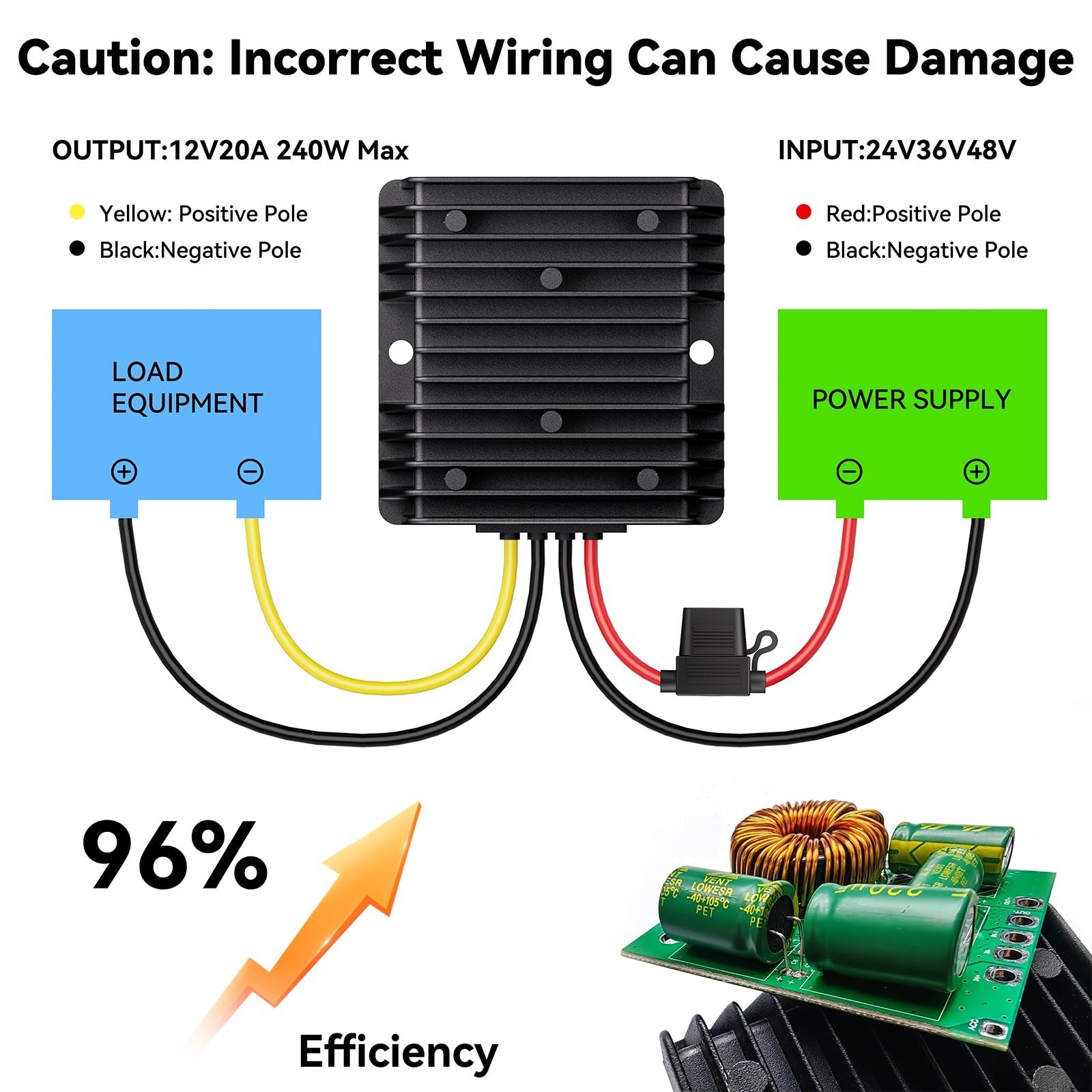 36V 48V to 12V 20A Step Down Converter-Golf Cart Voltage Reducer with Fuse|36…