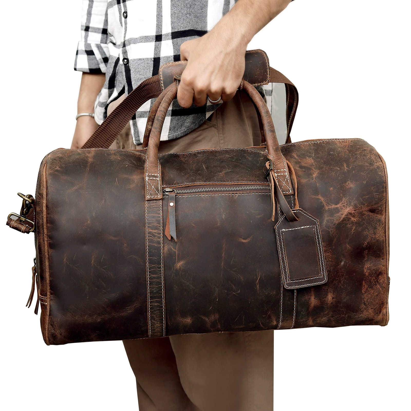 Leather 24 Inch Duffle Bag for Men and Women Large Carry On Luggage Weekender…