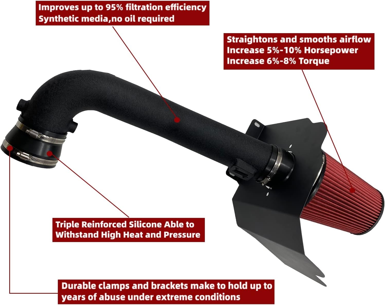 4-Inch Cold Air Intake Kit with Heat Shield + Filter Compatible for Silverado 15