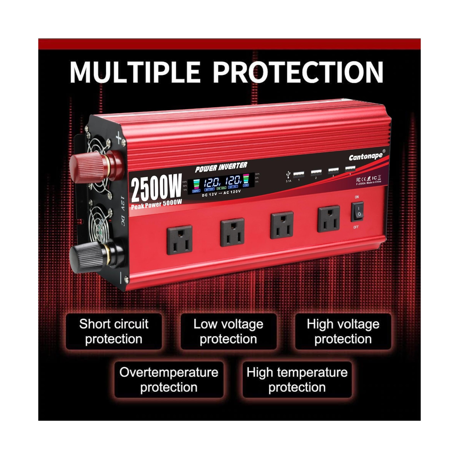 2500W Power Inverter 12V to 110V/120V DC to AC with LCD Display, Remote Contr…