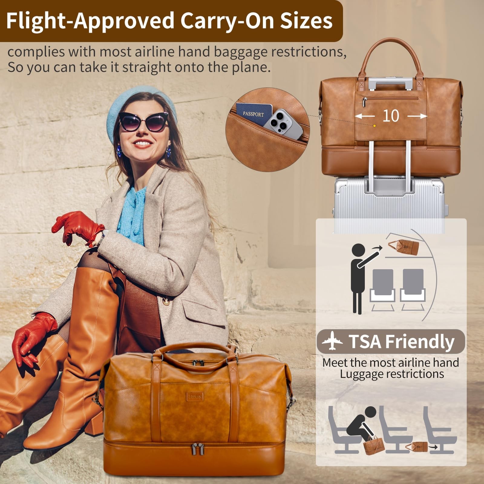 Faux Leather Weekender Bags for Women: Large Overnight Bags Travel Duffel Bag…