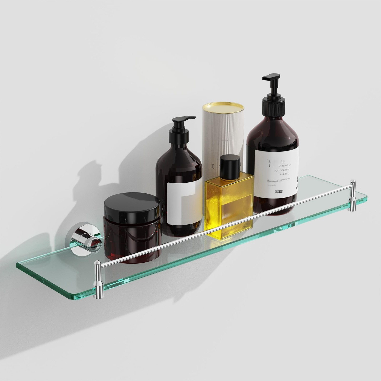 20 Inches Glass Shelves for Bathroom, Chrome Polished Floating Glass Shelf St…