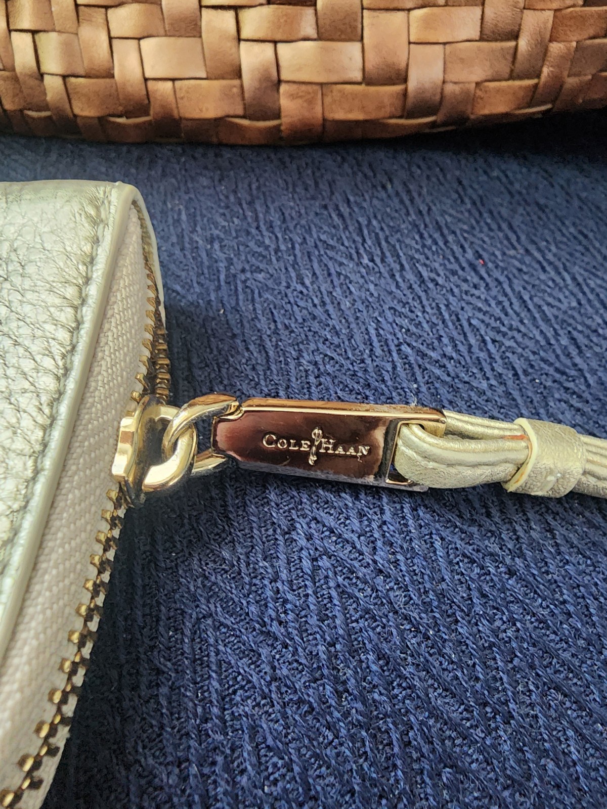 Cole Haan Bronze Woven Shoulder Bag with Braided Accents & Coin Purse