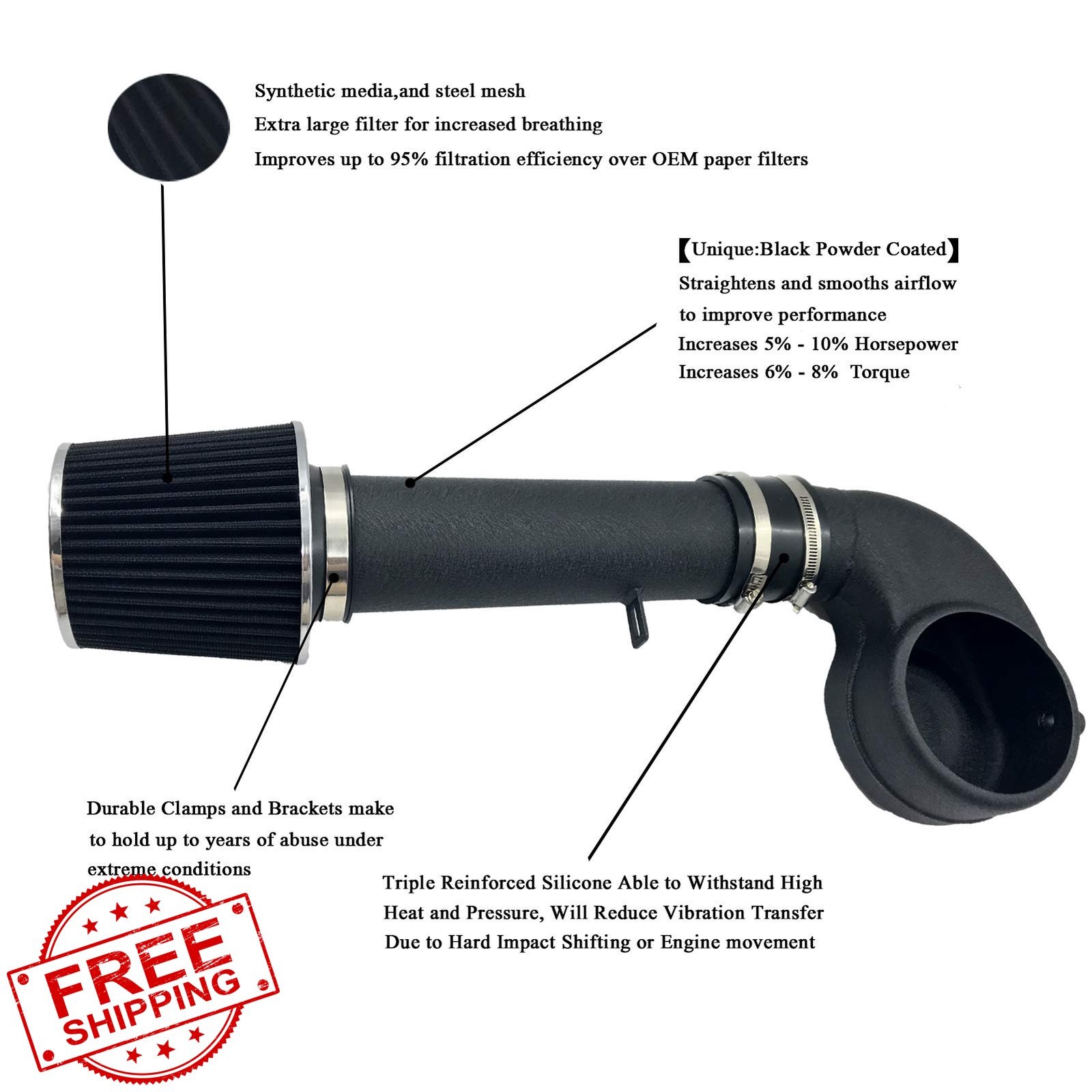MOOSUN Black/Black Cold Air Intake Kit 88-95 Chevy GMC V6 V8