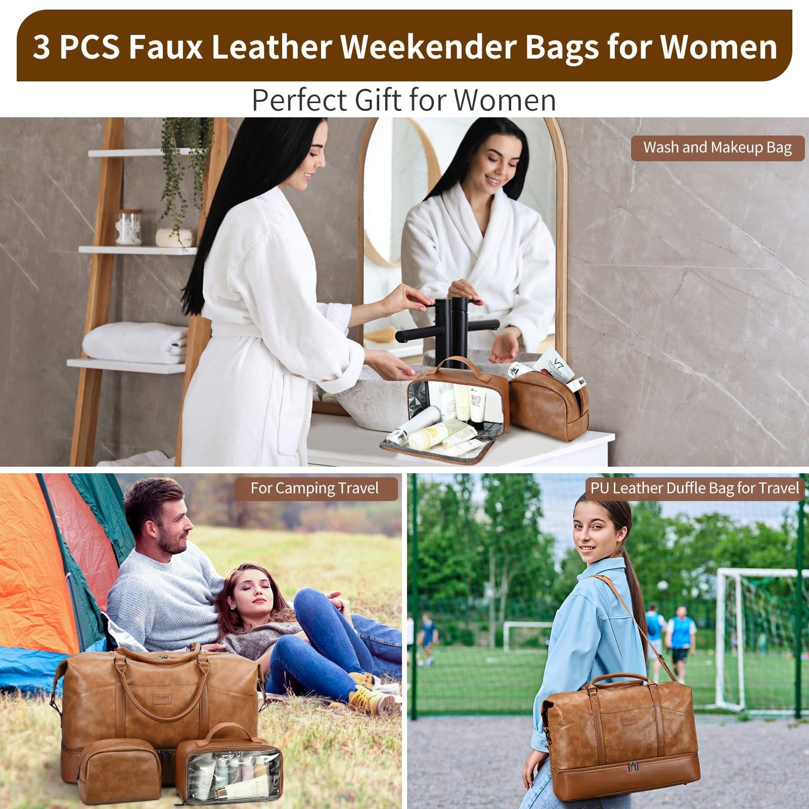 Faux Leather Weekender Bags for Women: Large Overnight Bags Travel Duffel Bag…