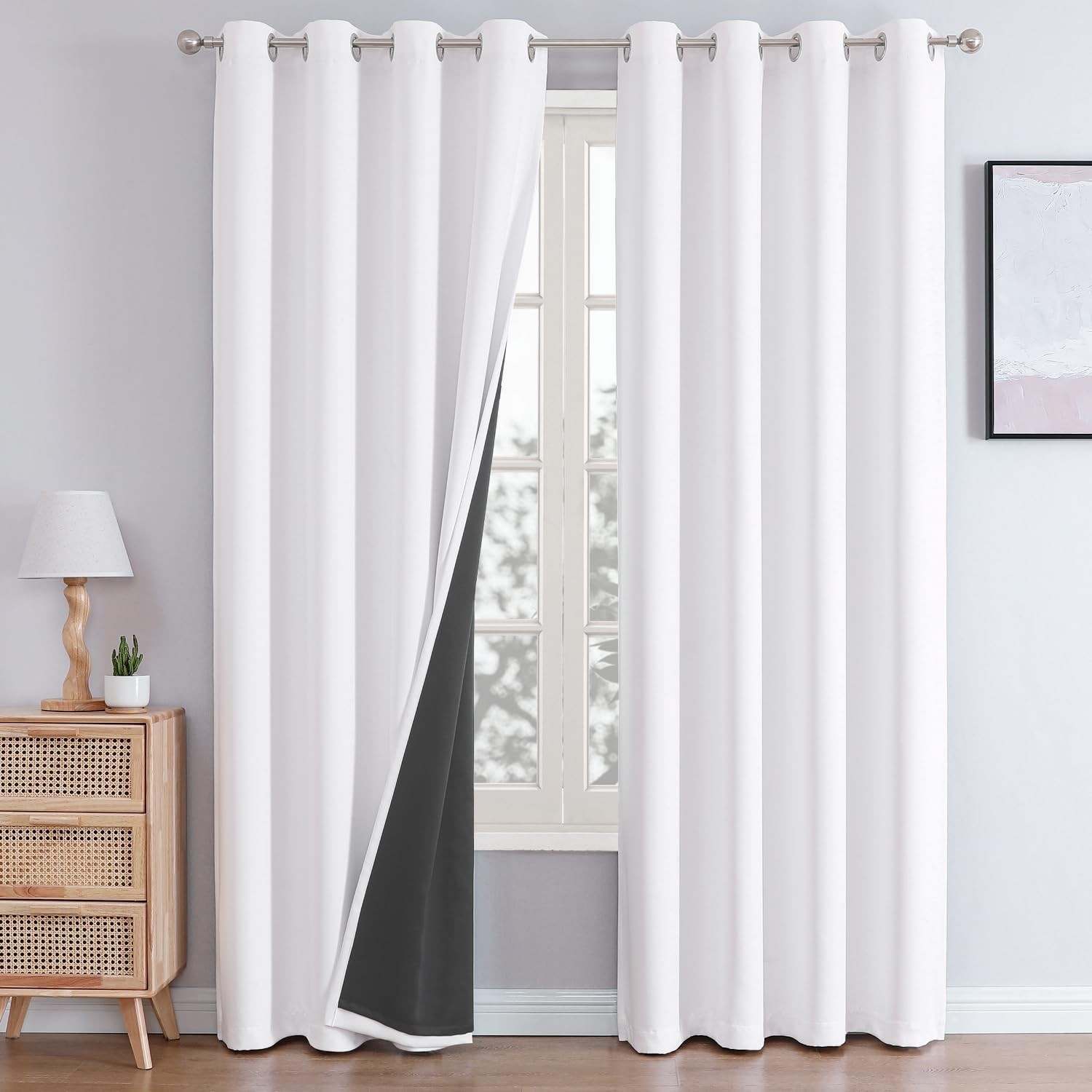 ChrisDowa White 100% Blackout Curtains for Bedroom with Black Liner, 2 Thick …