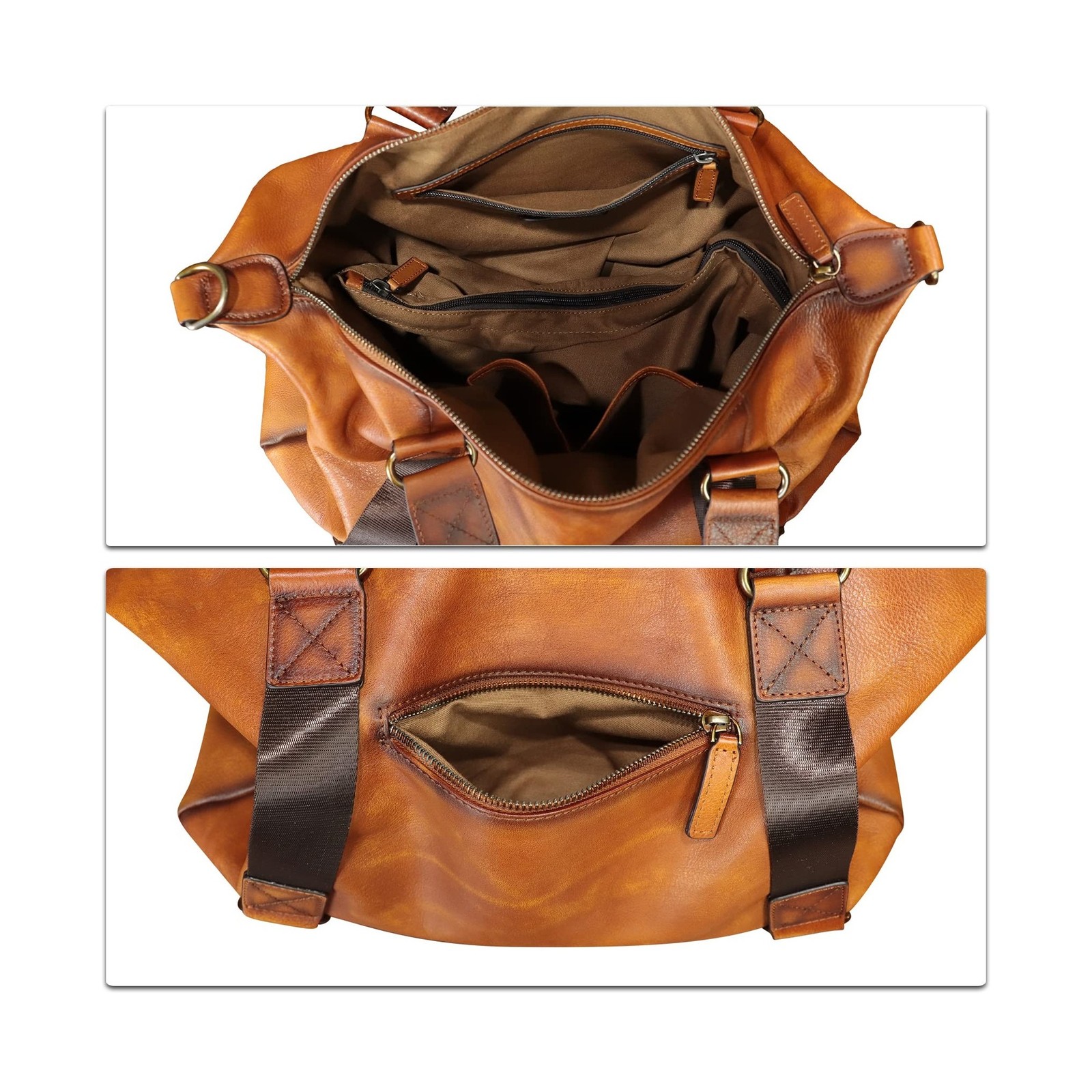 IVTG Vintage Leather Duffle Bag – Men’s Women’s Brown Shoulder Bag