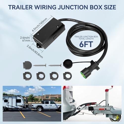 6 Ft 7 Pin Trailer Wiring Harness With 7 Gang Junction Box, Heavy Duty 7 Way