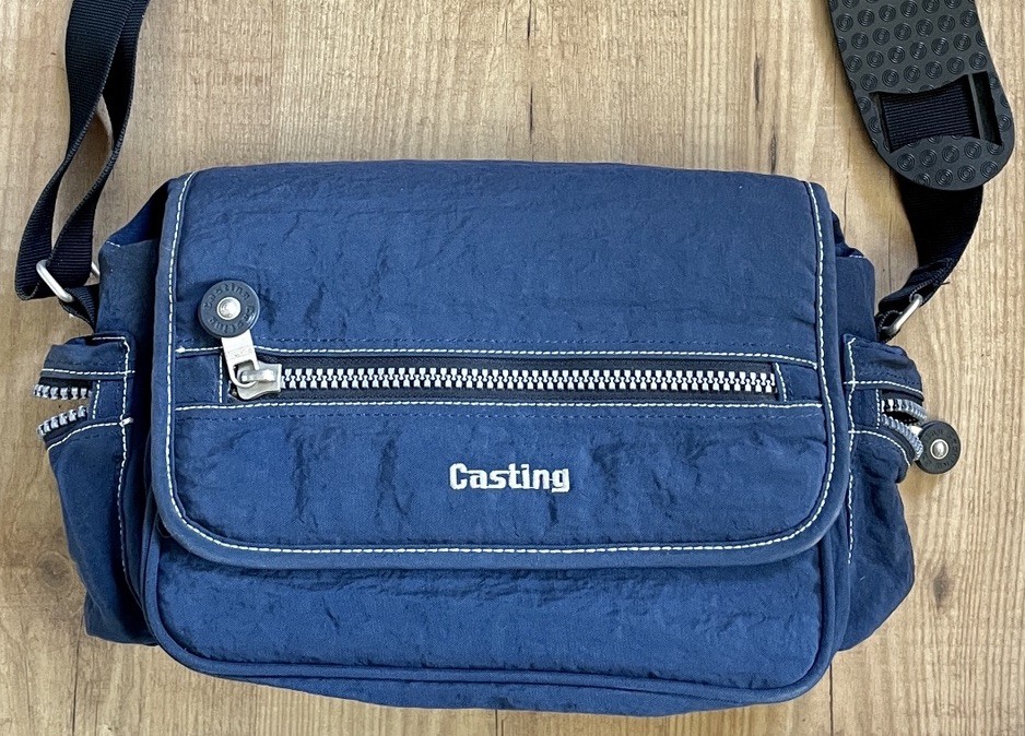 Casting Blue Nylon Camera Bag Medium 3 Divider Outside Pockets Zipper Cross Body