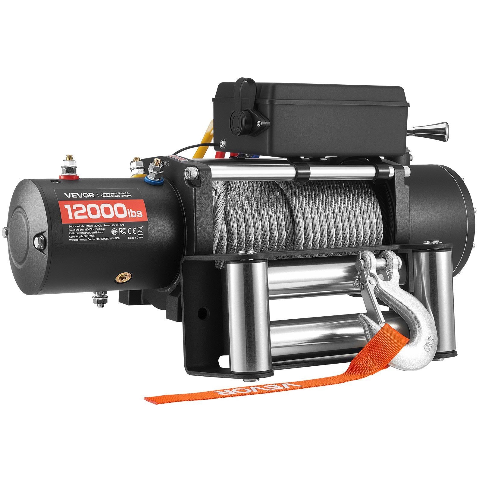 12000lb 12V Electric Winch Unit 0.36in x 80ft Steel Rope IP55 Built-in