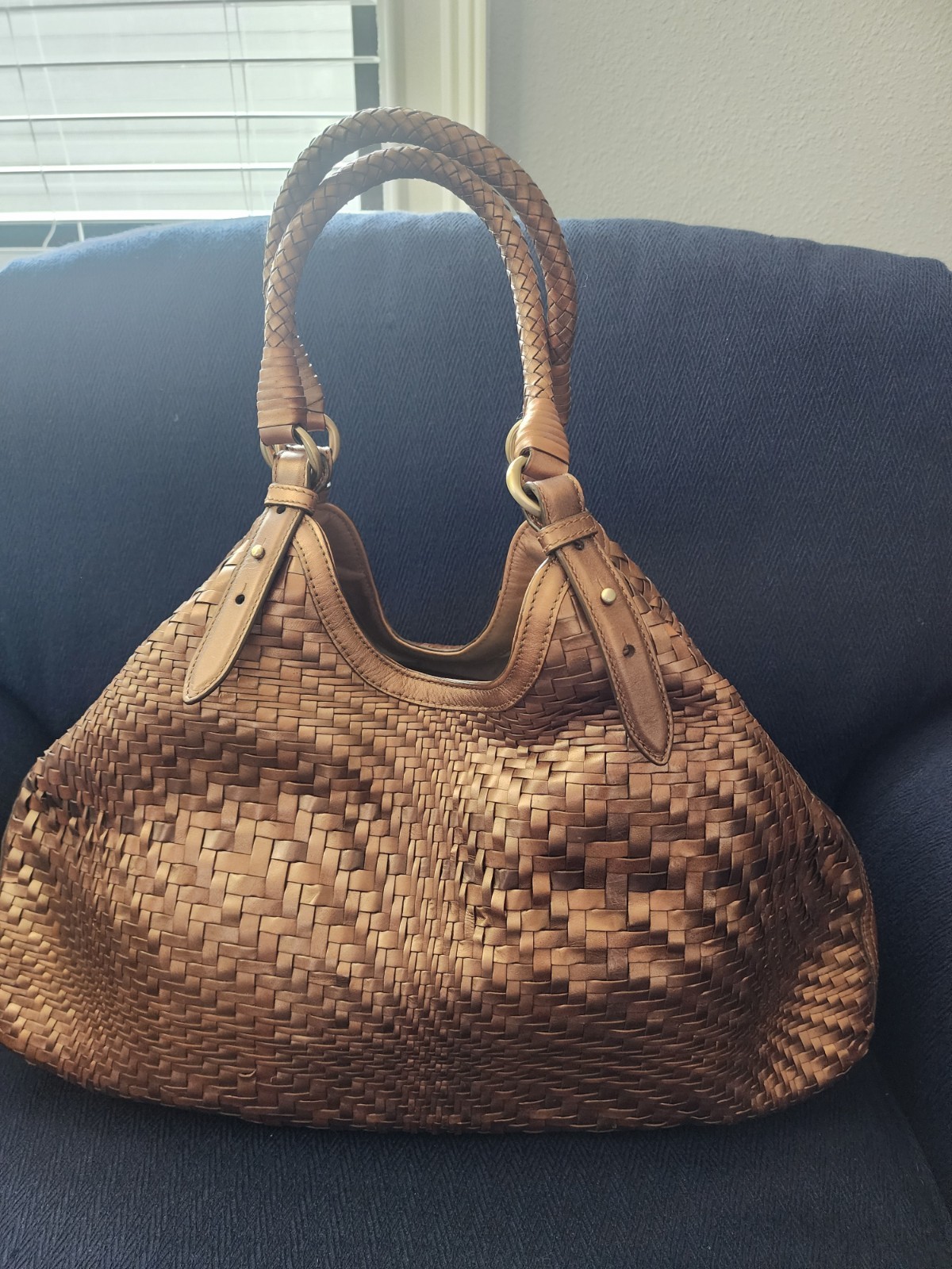 Cole Haan Bronze Woven Shoulder Bag with Braided Accents & Coin Purse