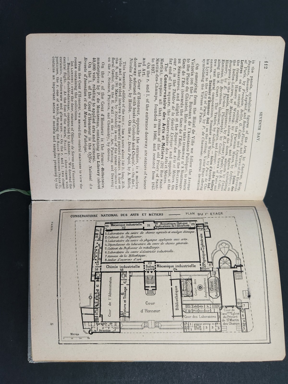 antique PARIS GUIDE travel w FOLDOUT MAP holy stairs die cut kleinert ILLUS