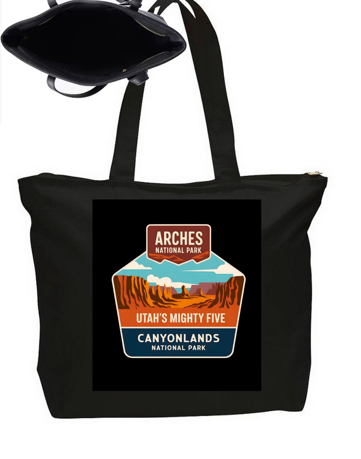 Arches National Park Tote Bag Zipper Closure Travel Poster Art 20″ Wide