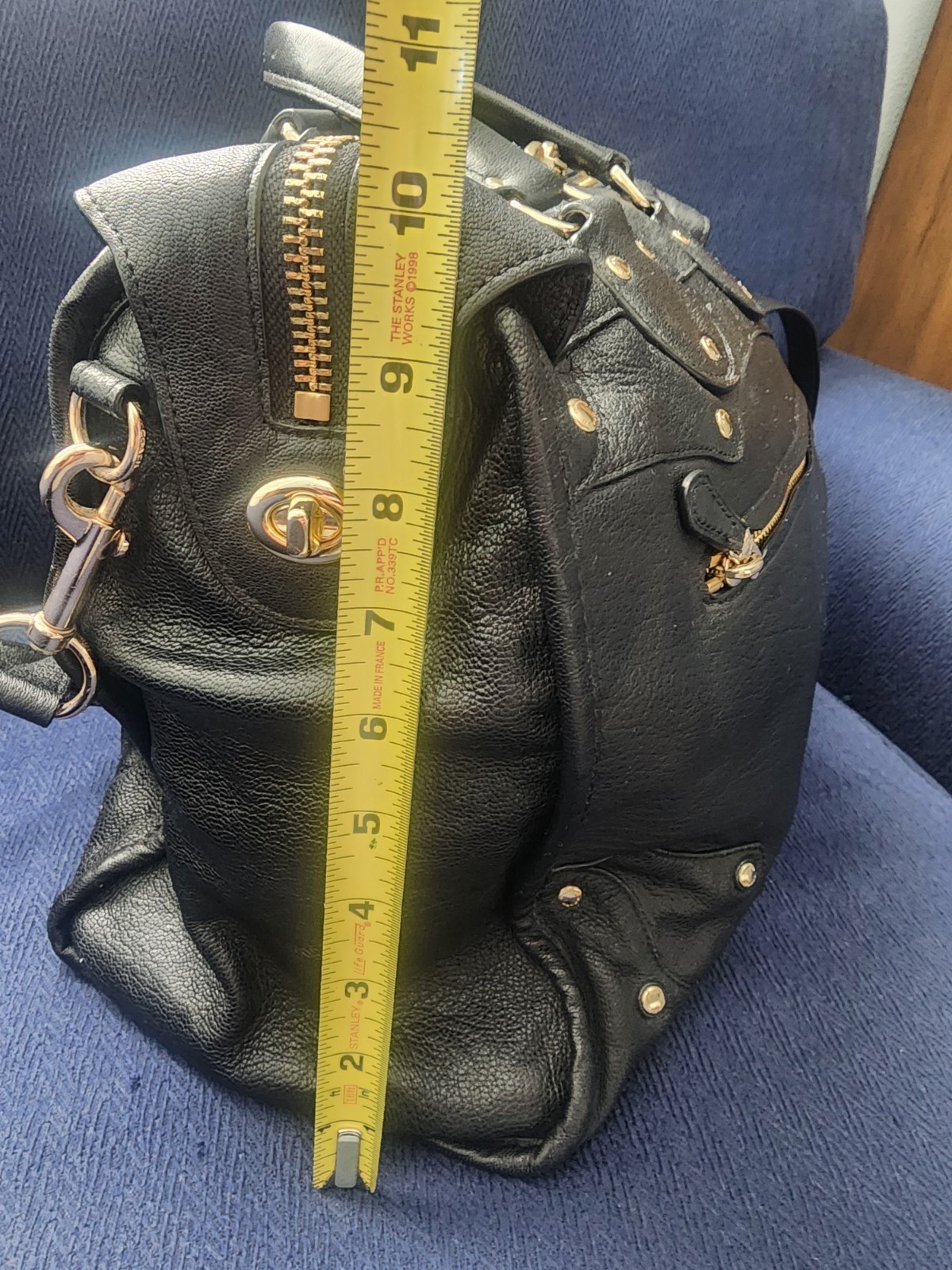 Coach Black Satchel Top Handle Gold Hardware Studded Accents Detachable Strap