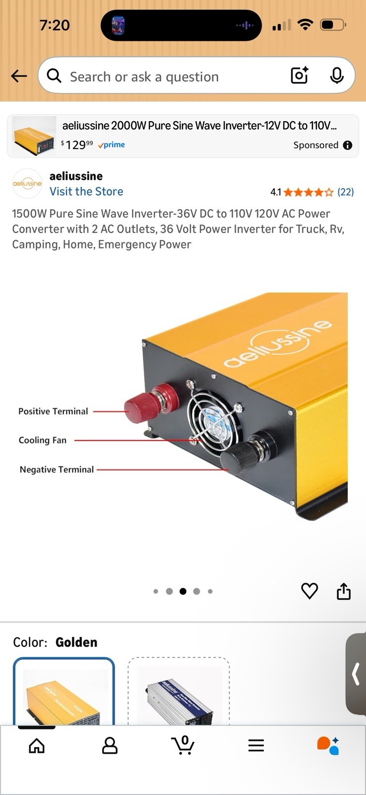 1500W Pure Sine Wave Inverter-36V DC to 110V 120V AC Power Converter with 2 A…