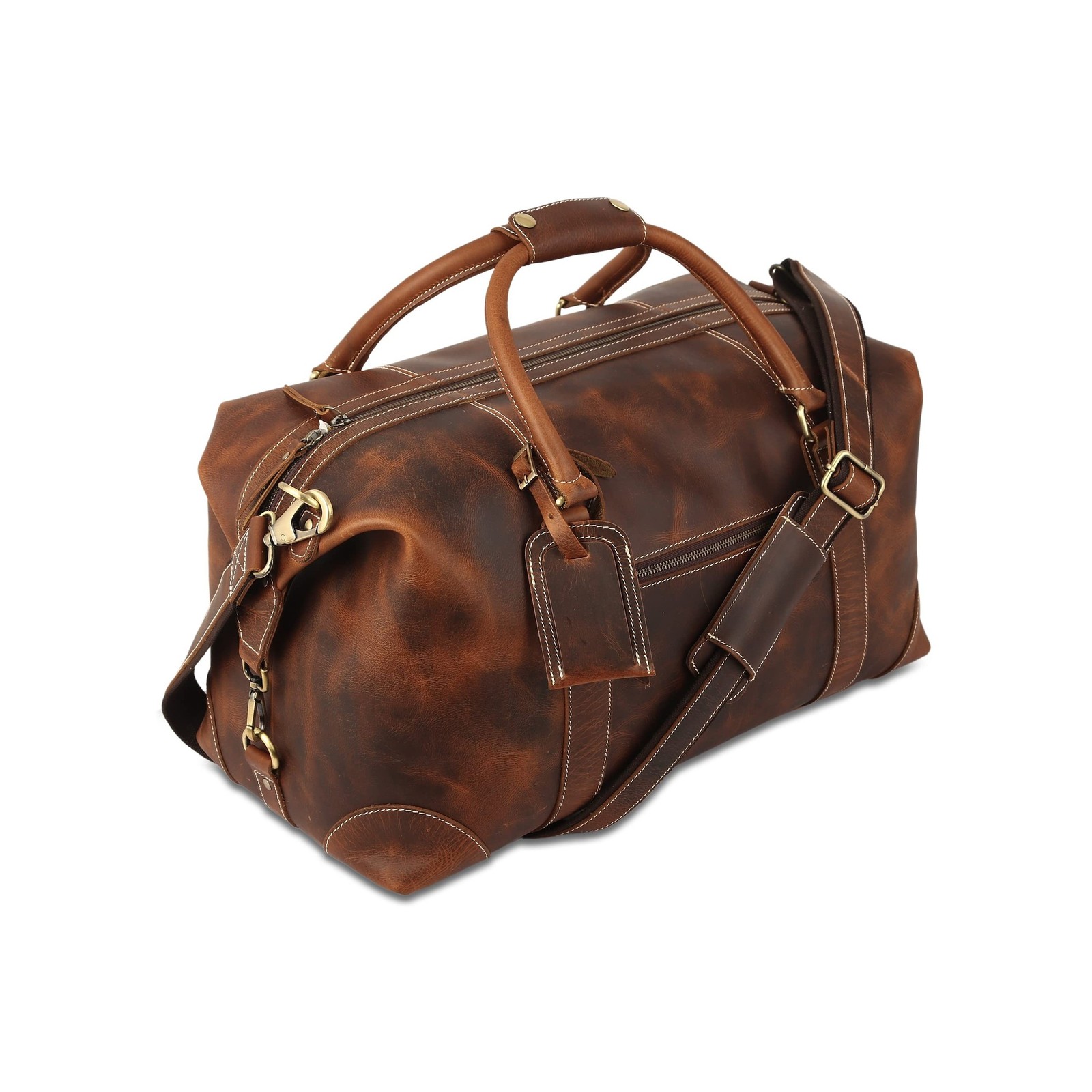 KomalC Leather Duffel Bags for Men and Women Full Grain Leather Travel Overni…
