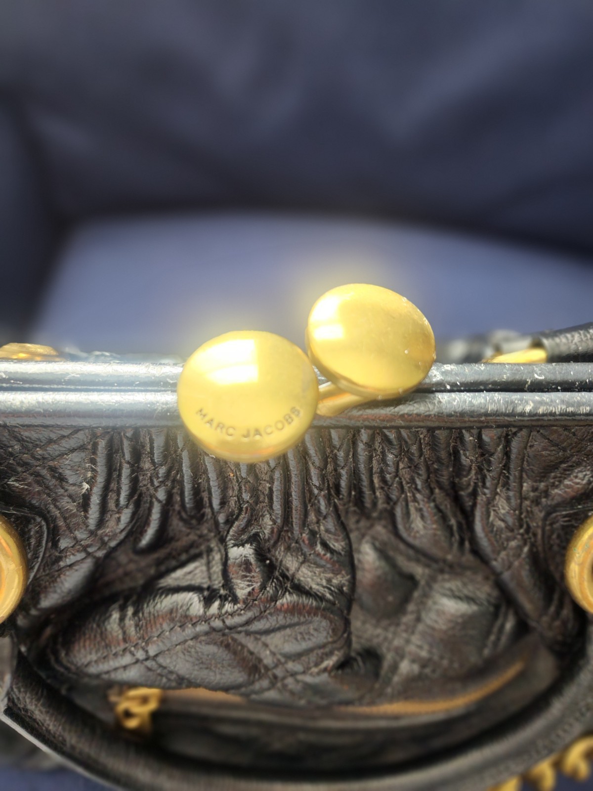 Marc Jacobs Black Quilted Satchel Gold Chain Hardware Designer Top Handle Italy