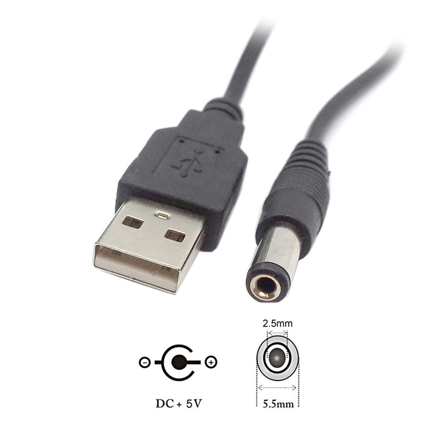JSER USB 2.0 A Type Male to 5.5 x 2.5mm DC 5V Power Plug Barrel Connector Cha…