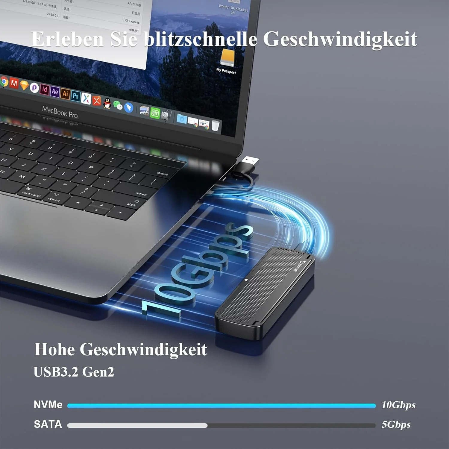 NVMe SSD Enclosure, Tool-Free Installation, Sandwich Style Design | USB 3.2 Gen
