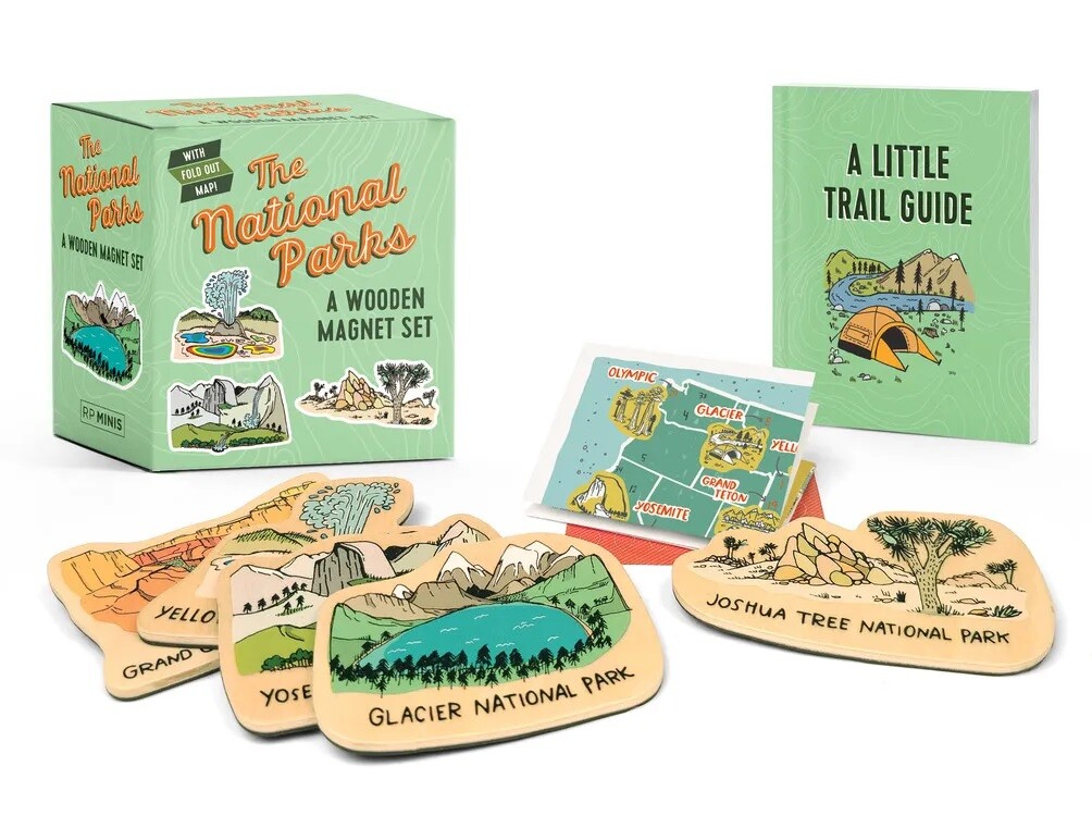 The National Parks Wood Magnet Set of 5 Foldout Map Stickers and Park Book NEW