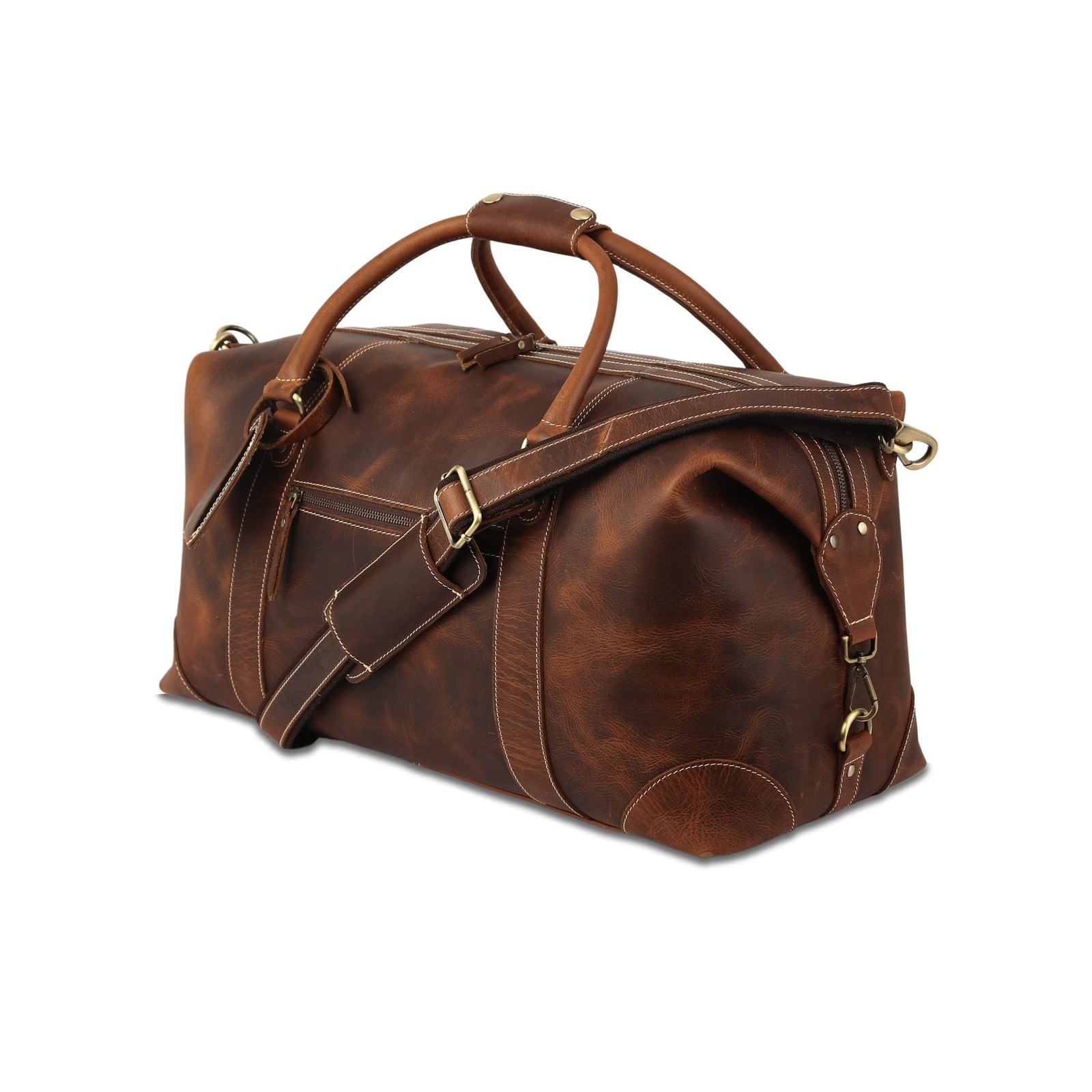KomalC Leather Duffel Bags for Men and Women Full Grain Leather Travel Overni…
