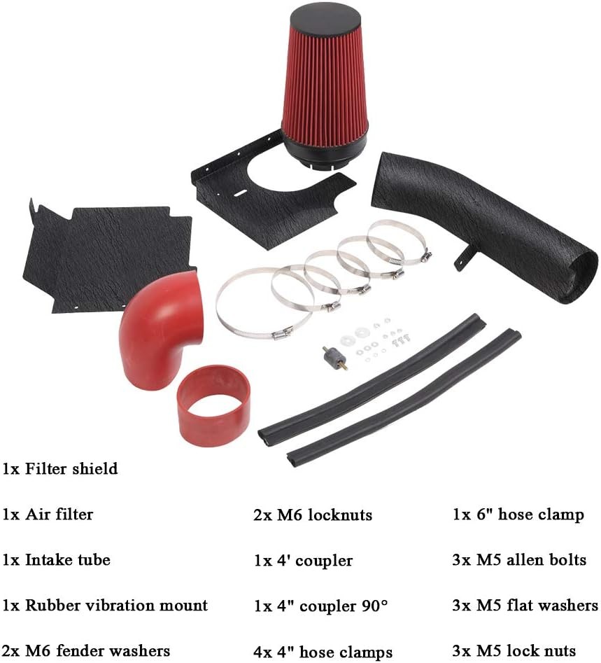 4″ inches Performance Cold Air Intake Kit with Filter & Powder Coated Intake Tub