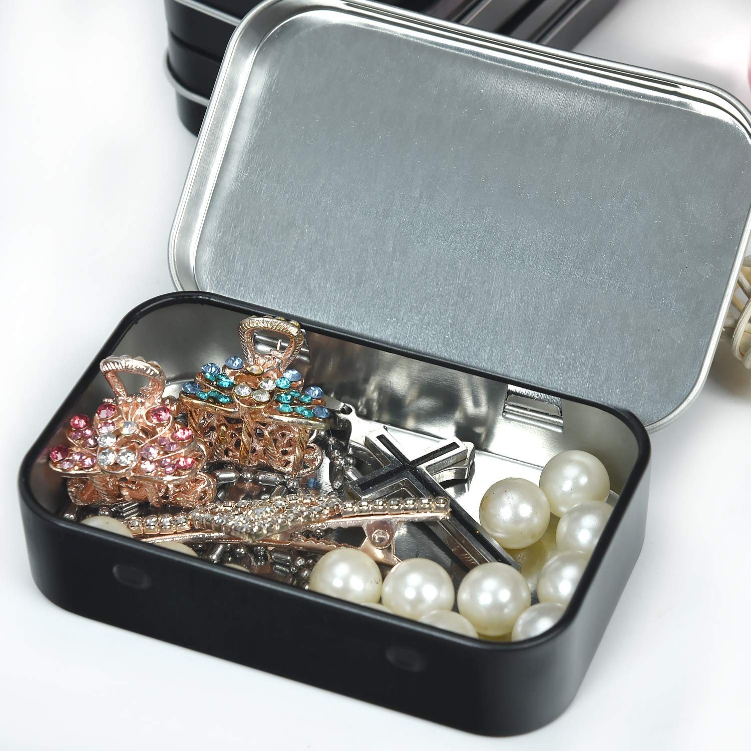 Metal Rectangular Empty Hinged Tins – Black Mini Portable Box Containers Smal…