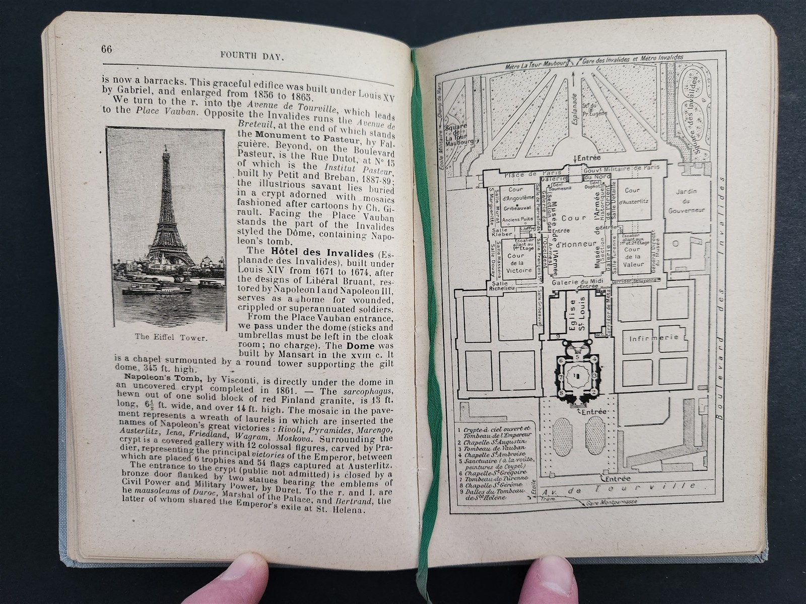 antique PARIS GUIDE travel w FOLDOUT MAP holy stairs die cut kleinert ILLUS