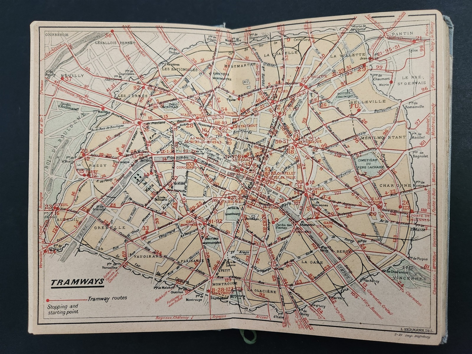 antique PARIS GUIDE travel w FOLDOUT MAP holy stairs die cut kleinert ILLUS