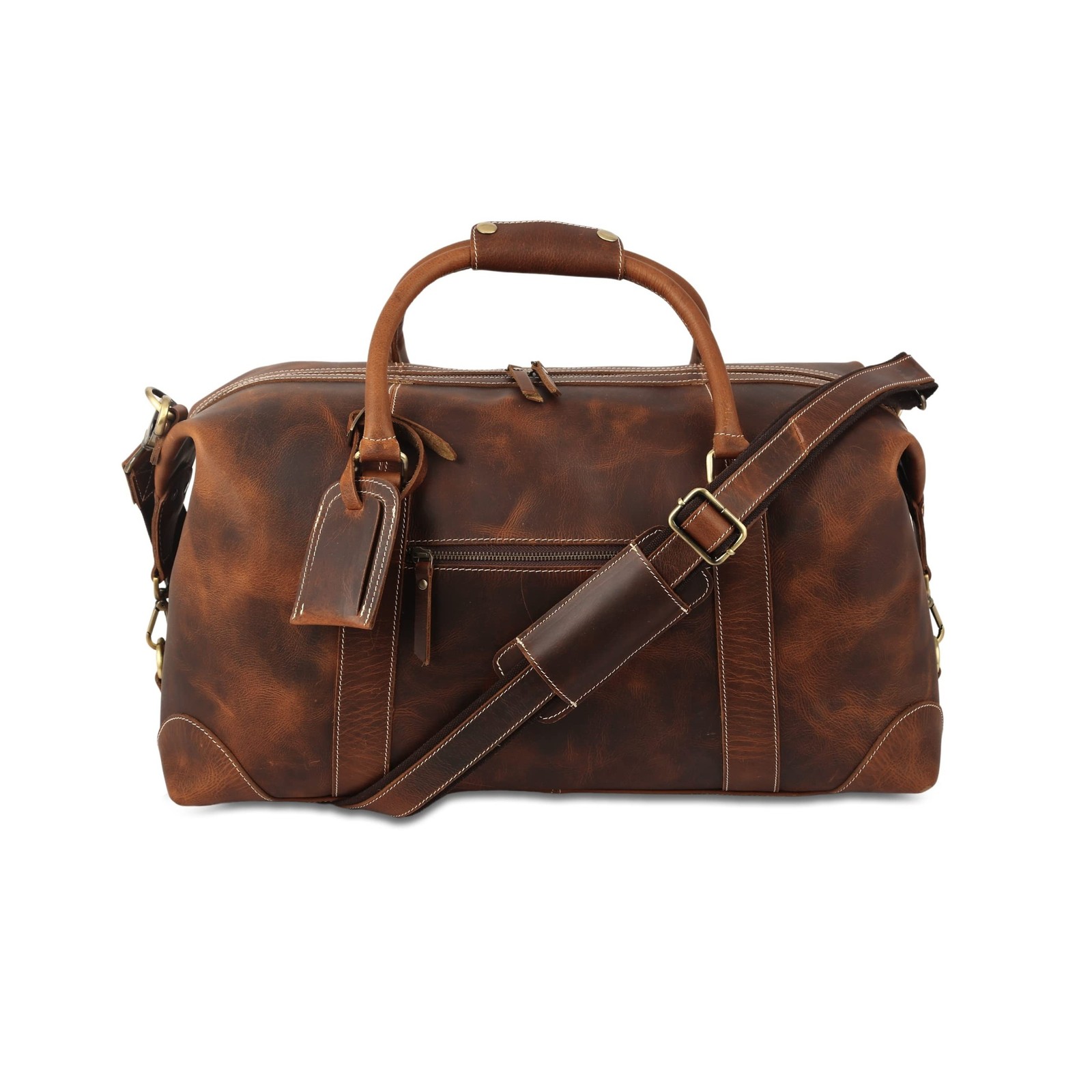KomalC Leather Duffel Bags for Men and Women Full Grain Leather Travel Overni…