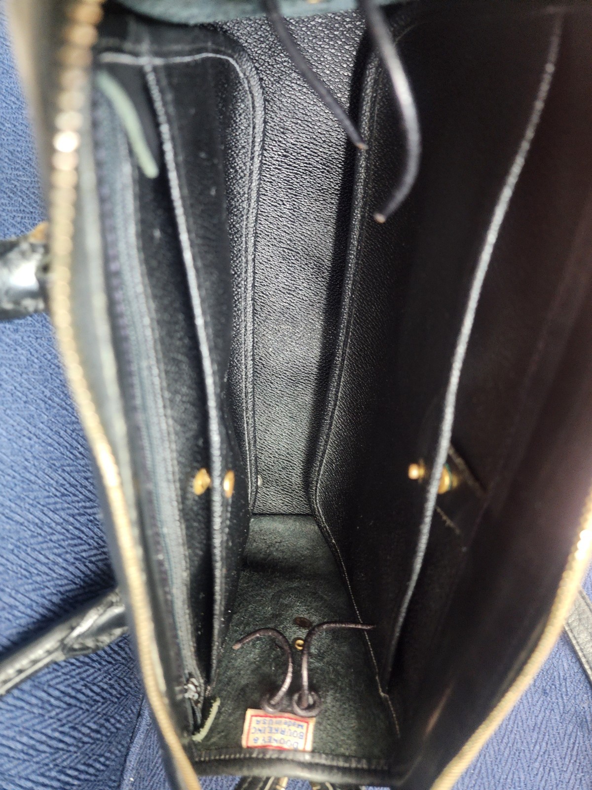 Dooney & Bourke Black Pebbled Satchel Bag with Detachable Strap, Zipper, Logo