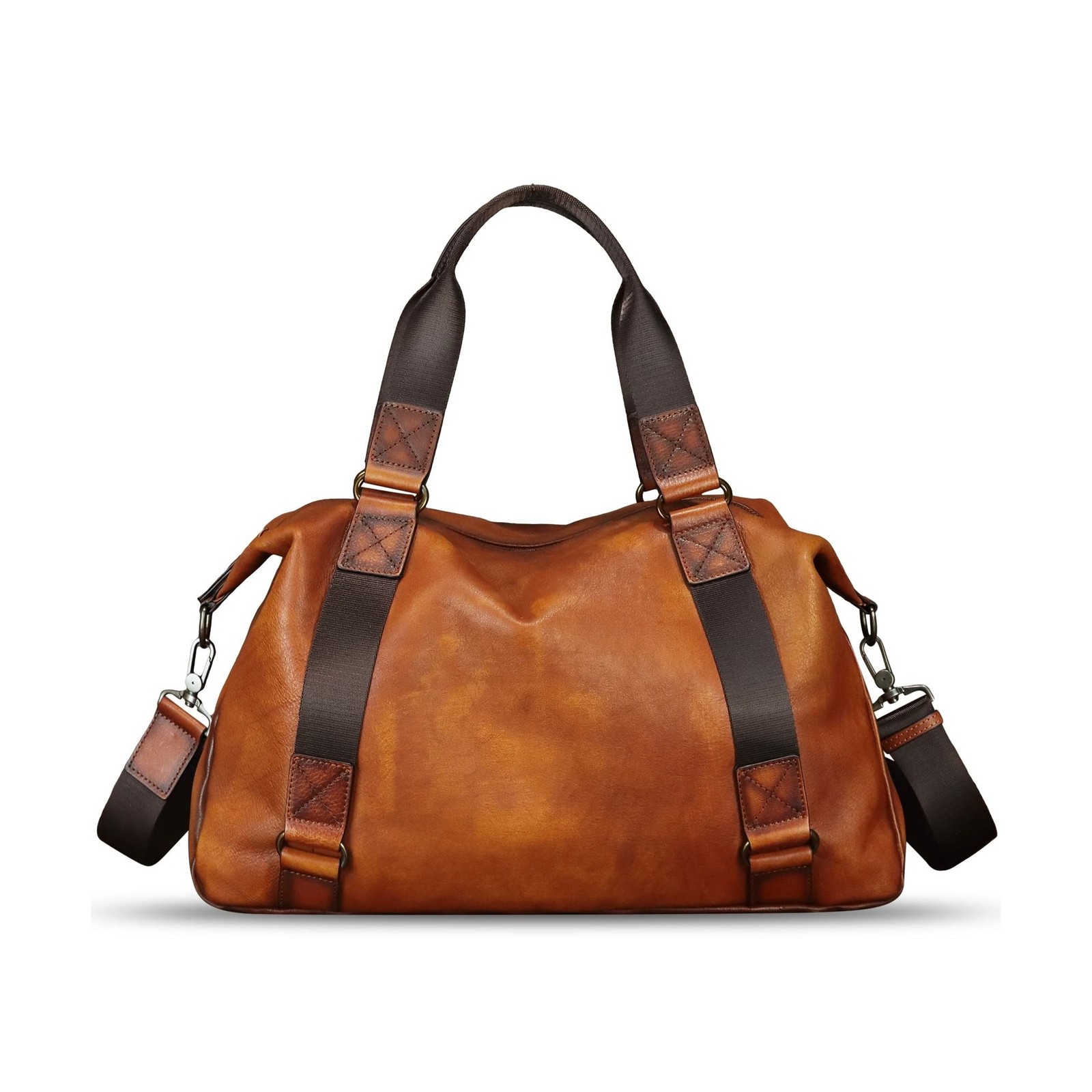 IVTG Vintage Leather Duffle Bag – Men’s Women’s Brown Shoulder Bag