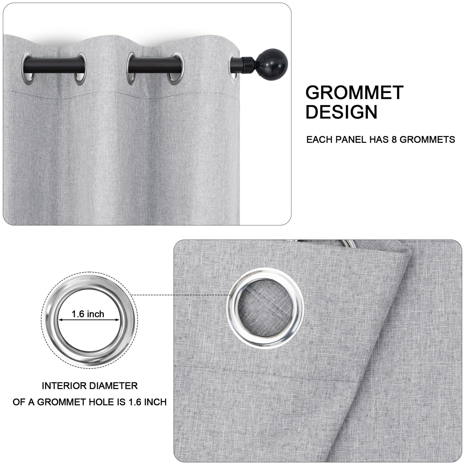 Light Grey Linen Blackout Curtains 102 Inch Length 2 Panels Set for Bedroom L…