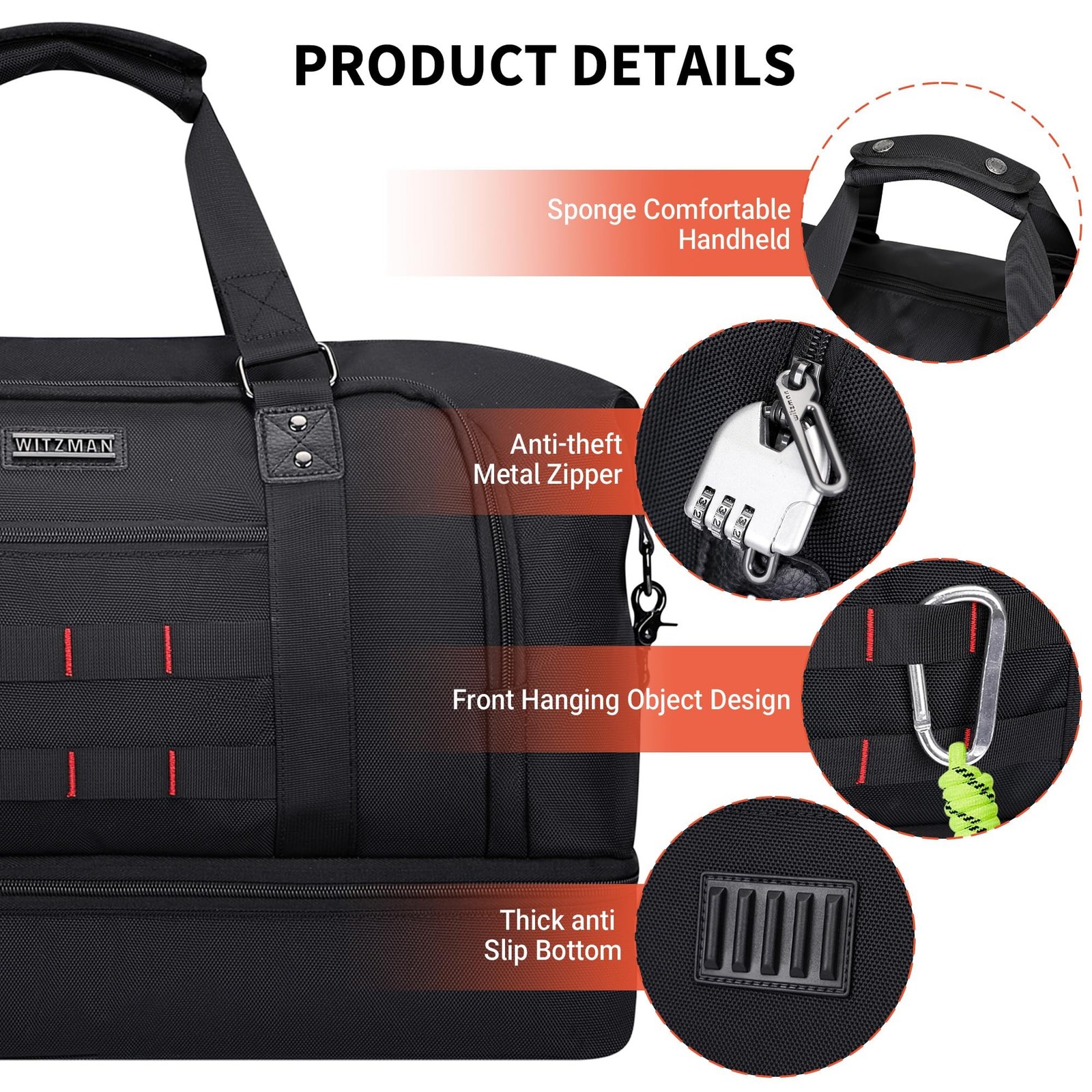 WITZMAN Nylon Duffle Bag for Men 55L with Toiletry Bag Sets Overnight Bag | M…