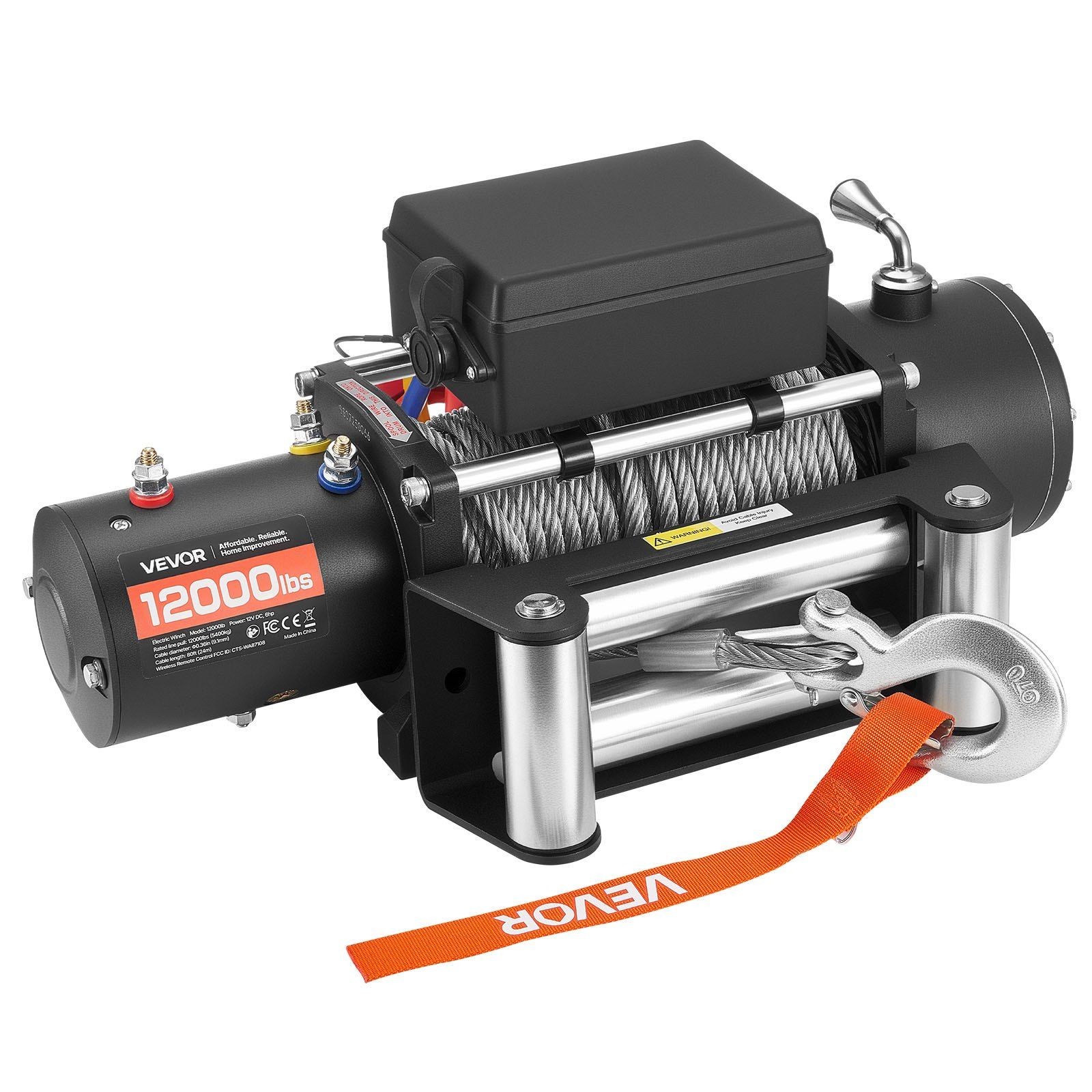 12V 12000lb Electric Winch 0.36in x 80ft Rope IP55 Wireless Control